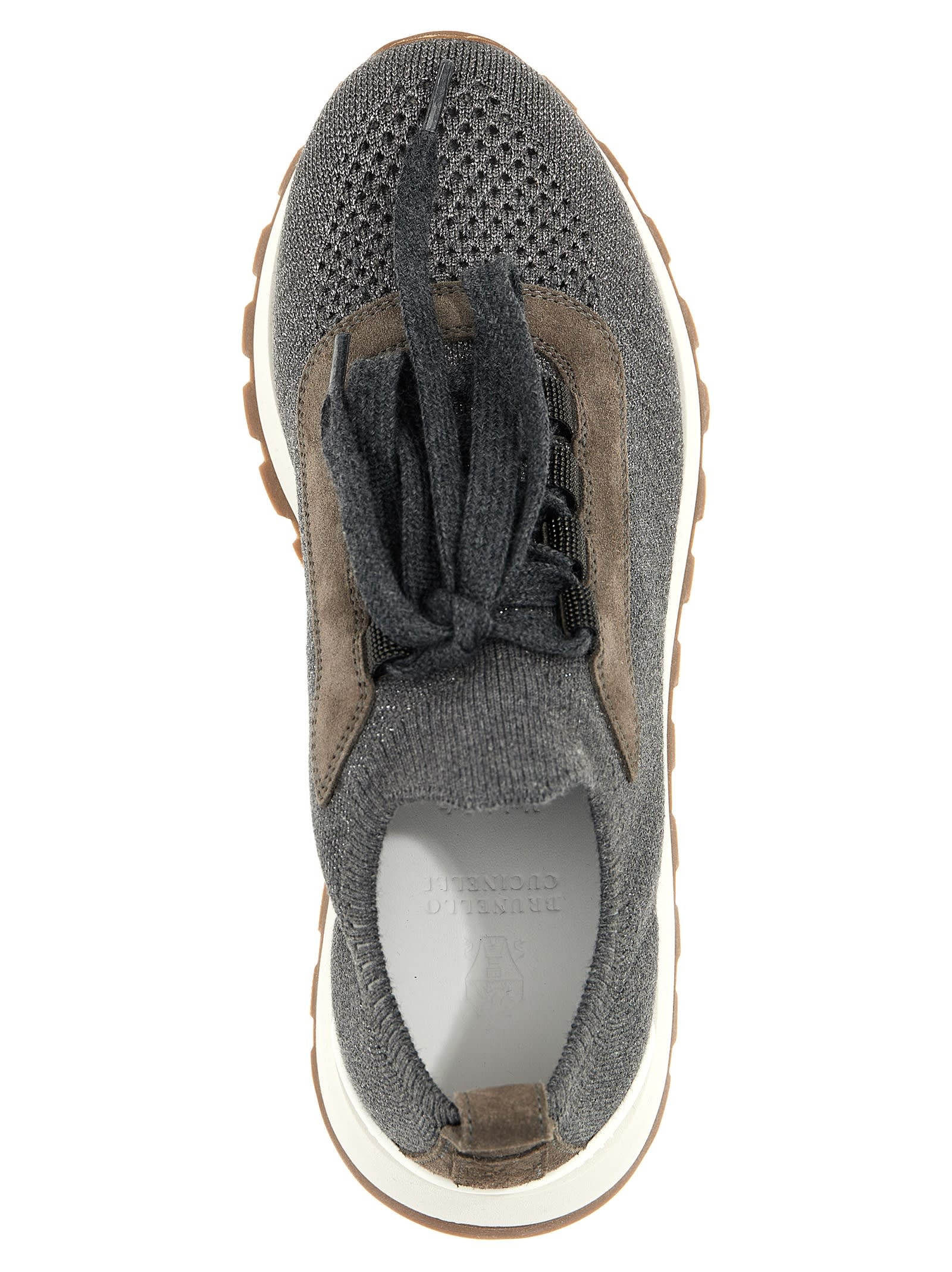 Shop Brunello Cucinelli Lurex Knit Sneakers In Gray