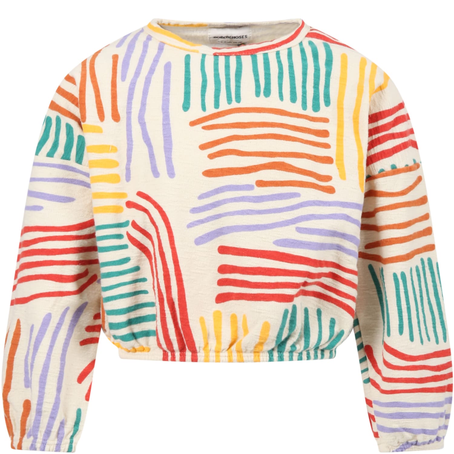 Bobo Choses Beige Sweatshirt For Girl With Colorful Lines