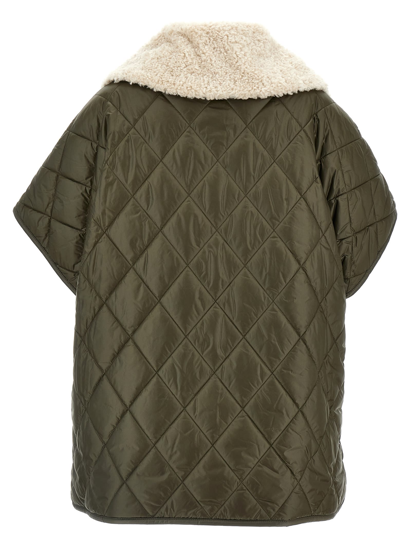 Shop Moncler Teddy Neck Cape In Green