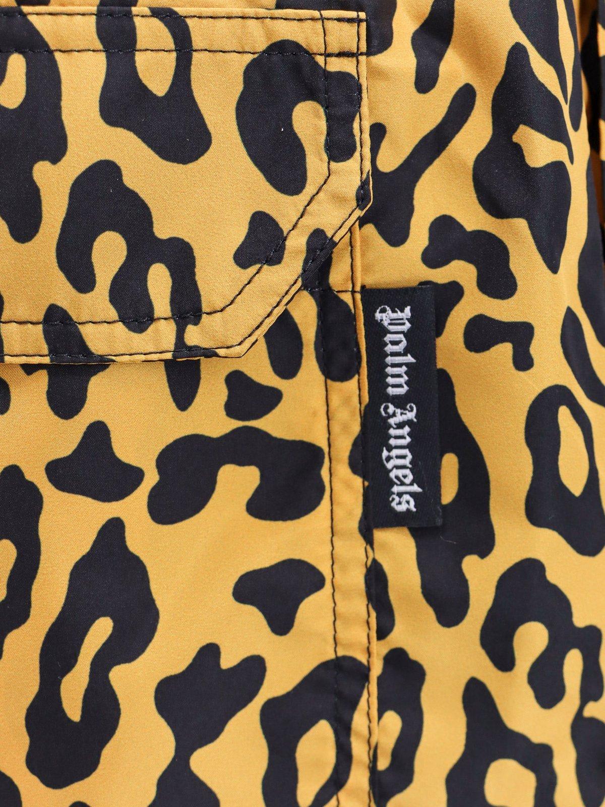 Shop Palm Angels Cheetah Print Drawstring Swim Shorts In Orange