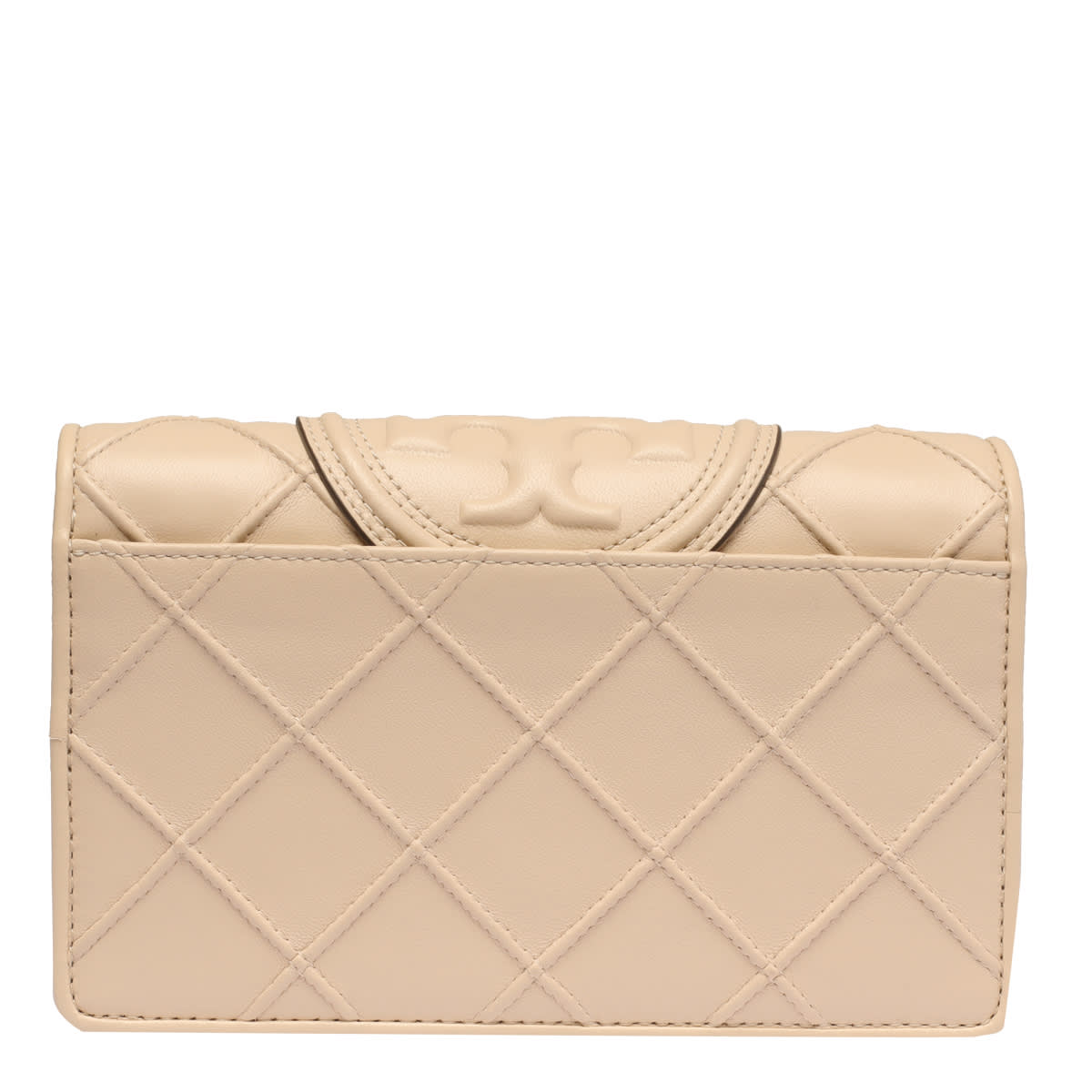 Shop Tory Burch Fleming Soft Chain Wallet In Beige