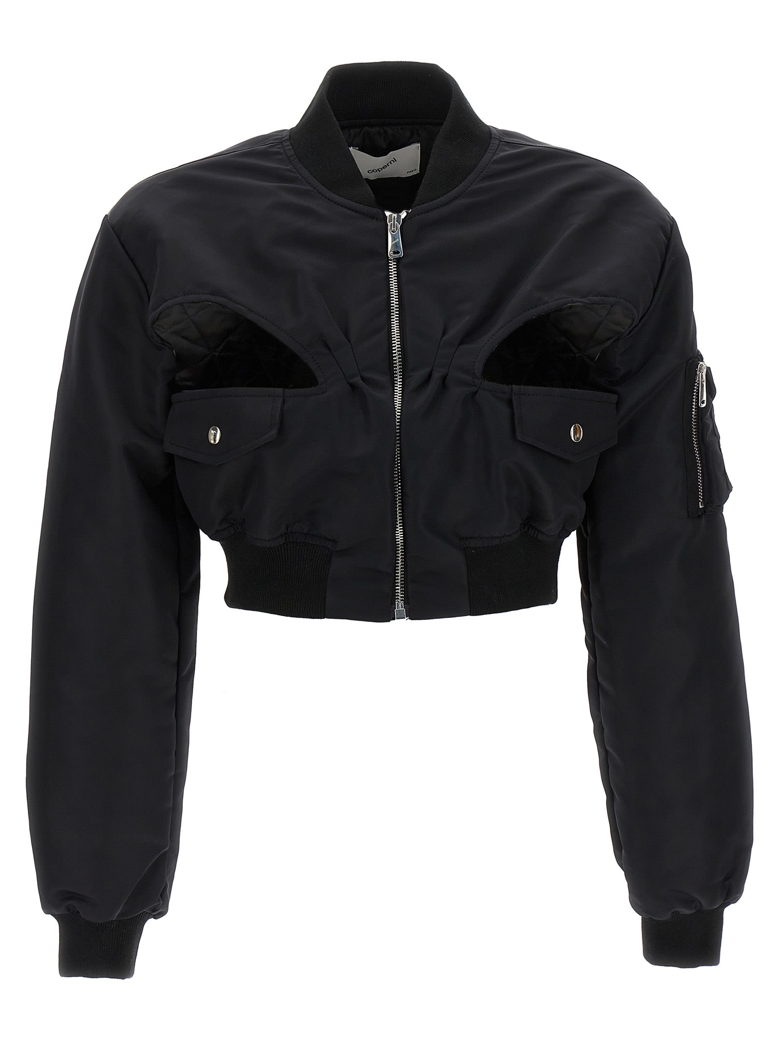 Coperni Cropped Cutout Shell Bomber Jacket In Black