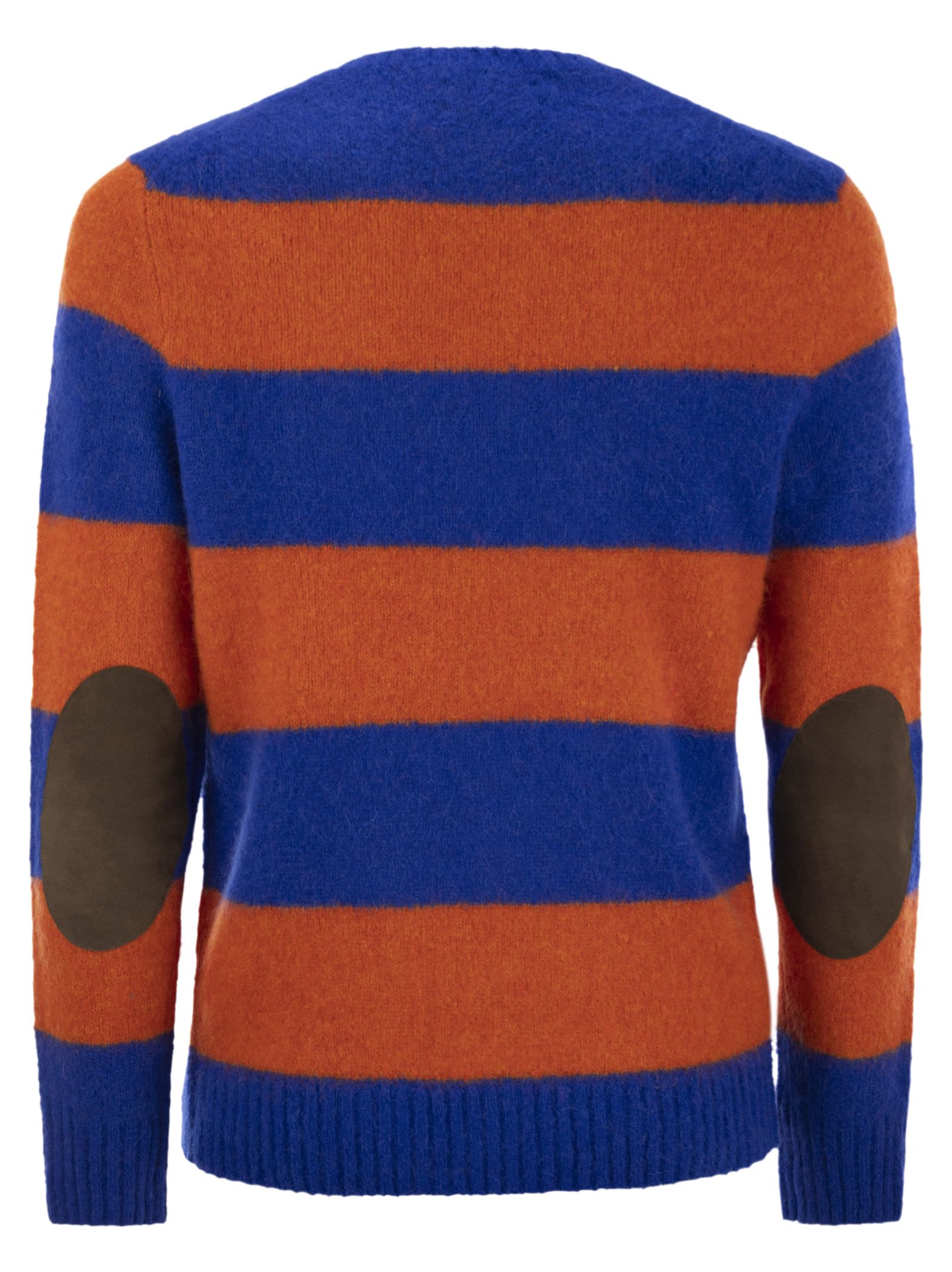 Shop Polo Ralph Lauren Striped Jersey With Suede Patches In Blue/orange