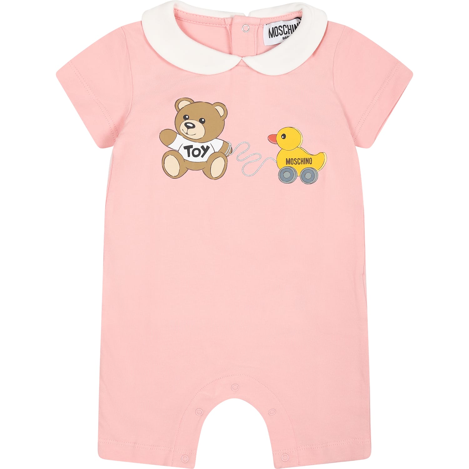 Moschino Pink Bodysuit For Baby Girl With Teddy Bear And Duck