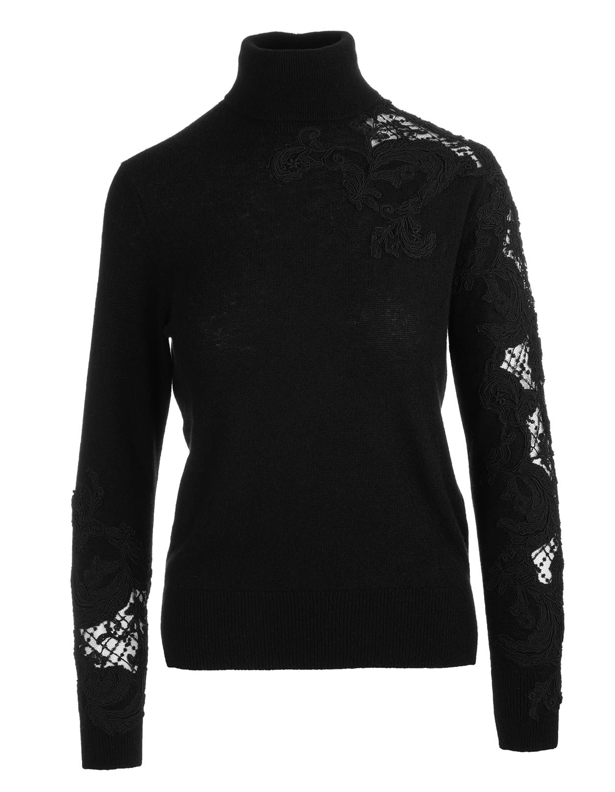 Ermanno Scervino Black Turtleneck Sweater With Lace Cutouts