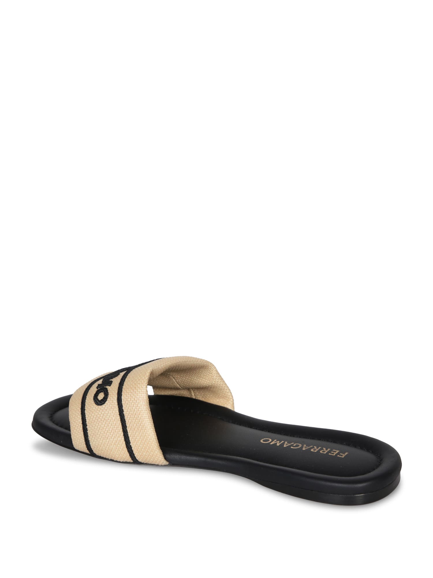 Ferragamo Nappa Raffia Black Sandals In Multi