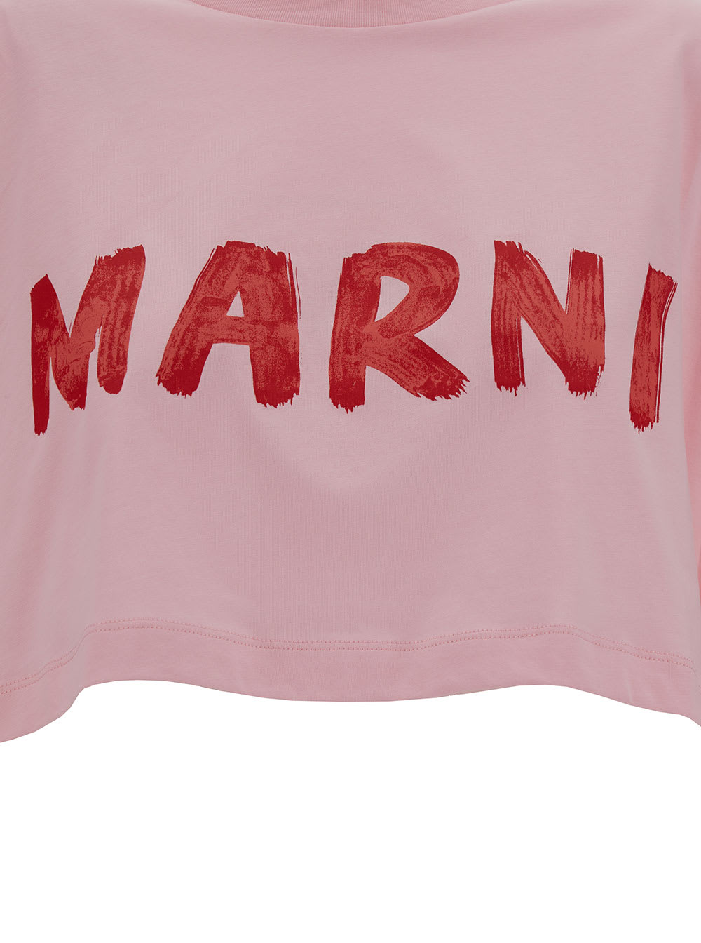 Shop Marni Pink Cropped T-shirt With Logo Print In Cotton Woman