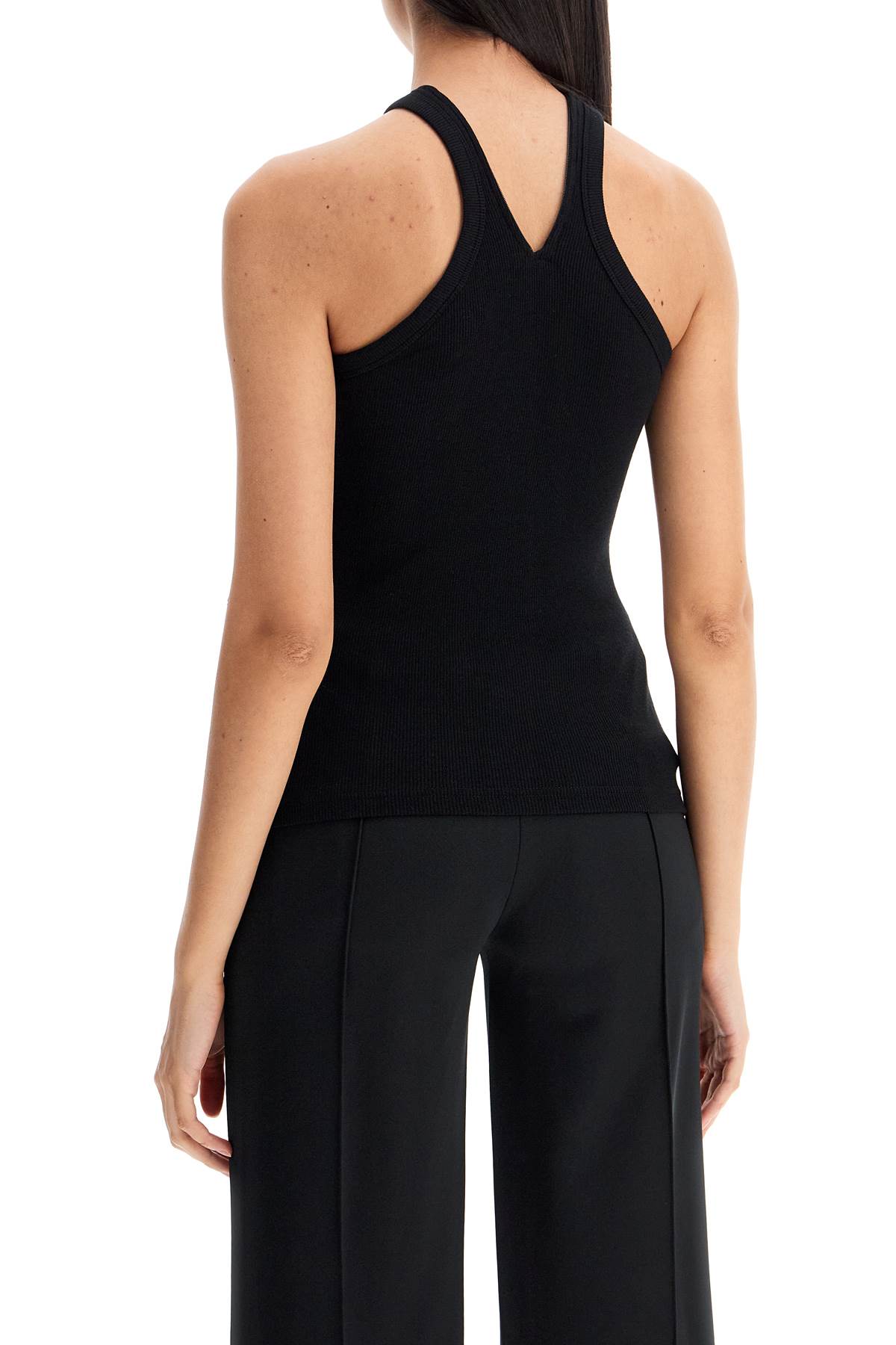 Shop Courrèges Ribbed Tank Top With Zipper On The Neckline In Black (black)