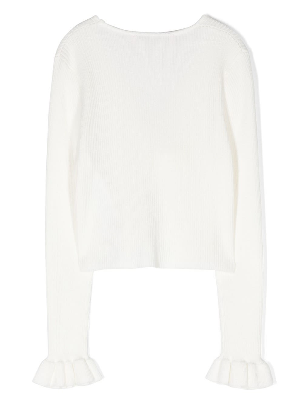 Shop Miss Blumarine White Ribbed Cardigan With 3d Rose In Bianco