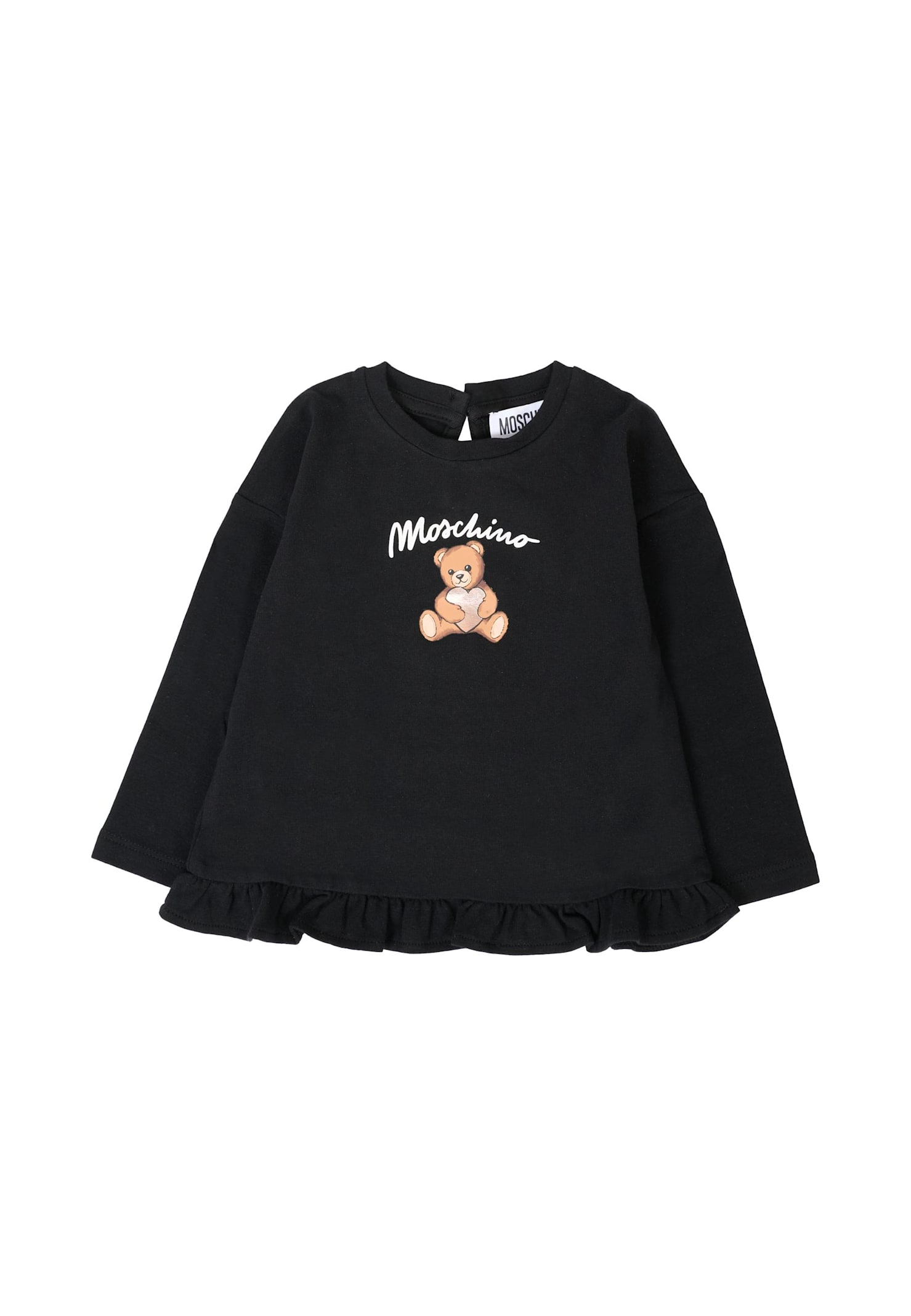 Moschino Black Sweatshirt For Baby Girl With Teddy Bear In Black