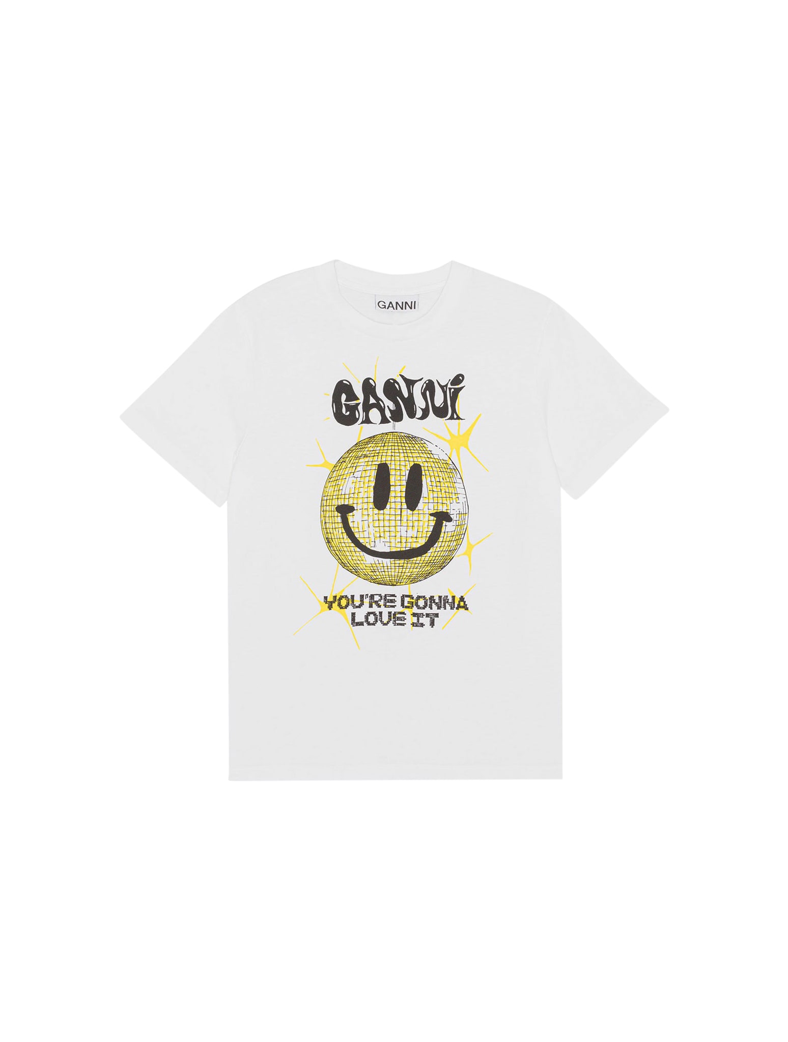 Ganni White Basic Cotton Jersey Smiley T-Shirt