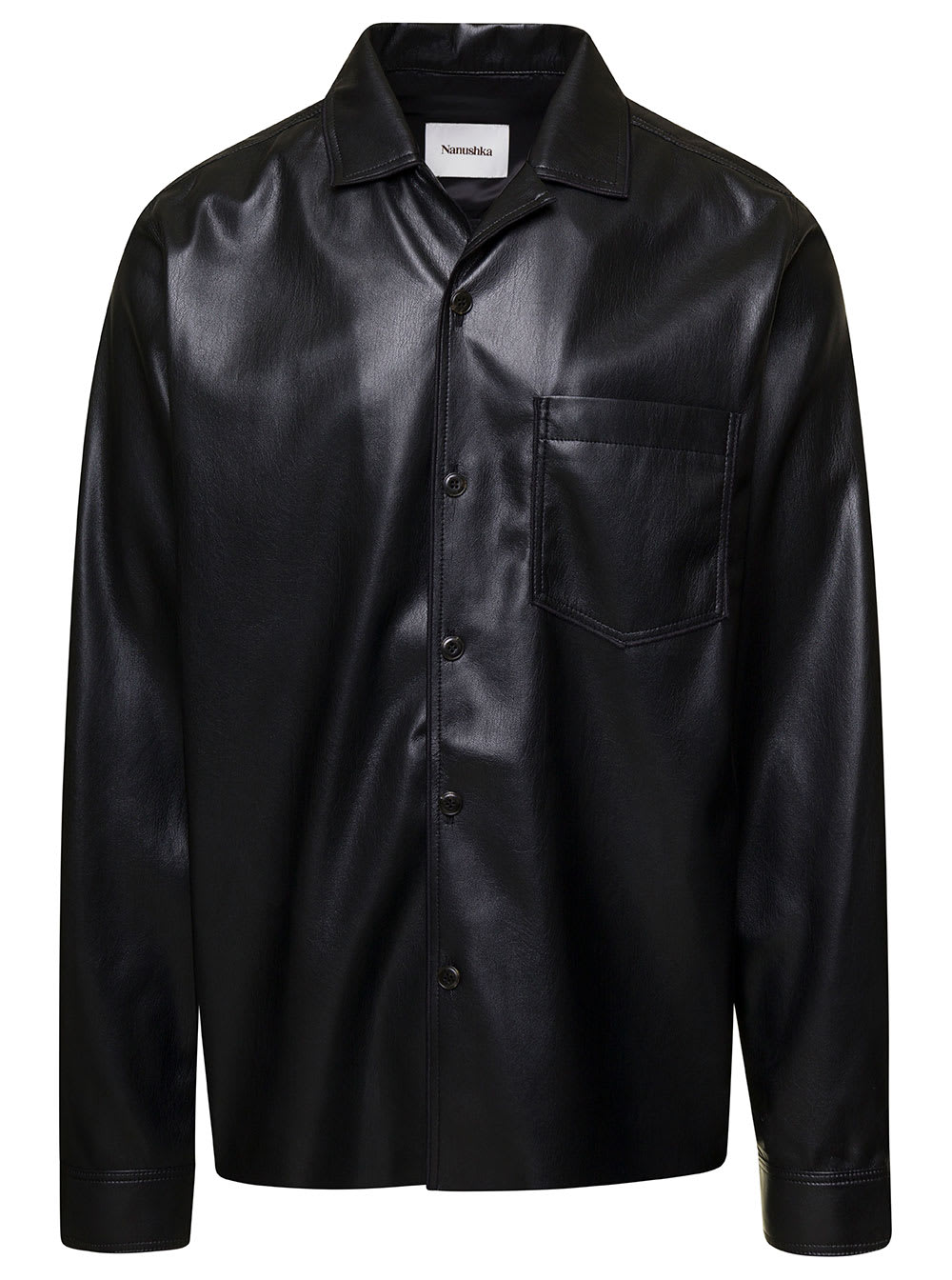 Shop Nanushka Duco Black Jacket With Cuban Collar In Faux Leather Woman