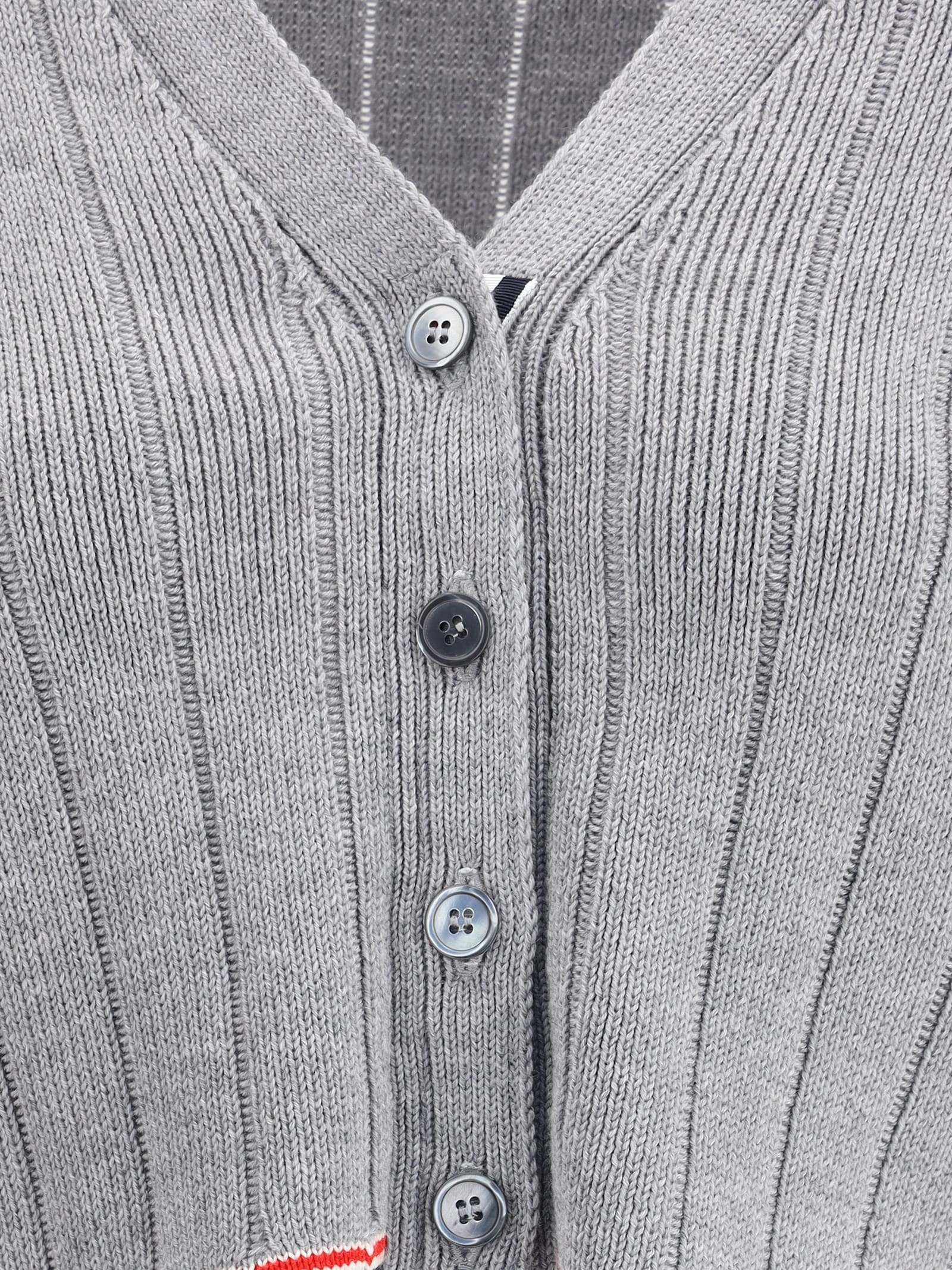 Thom Browne Ladder Full Needle Rib Stitch V Neck Car In Multi