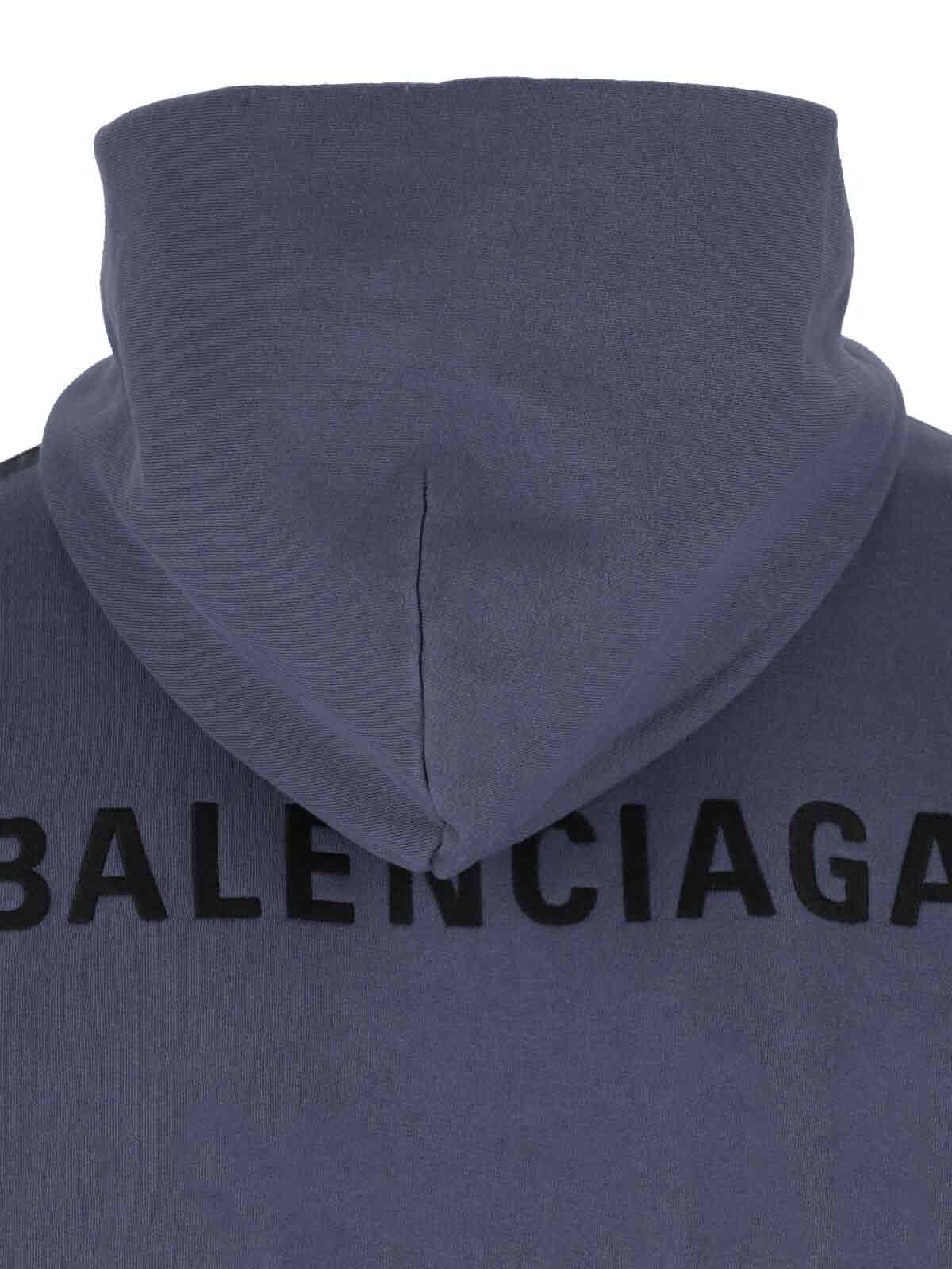 Balenciaga Hooded Sweatshirt Featuring Front Pockets In Blue
