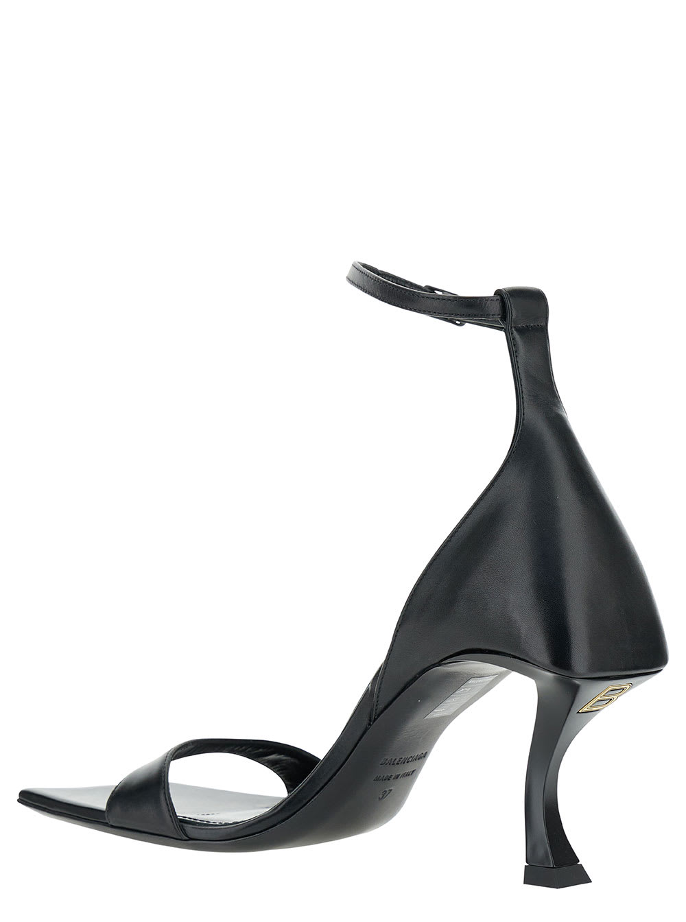 Shop Balenciaga Hourglass Black Sandals With Curved Heel In Leather Woman