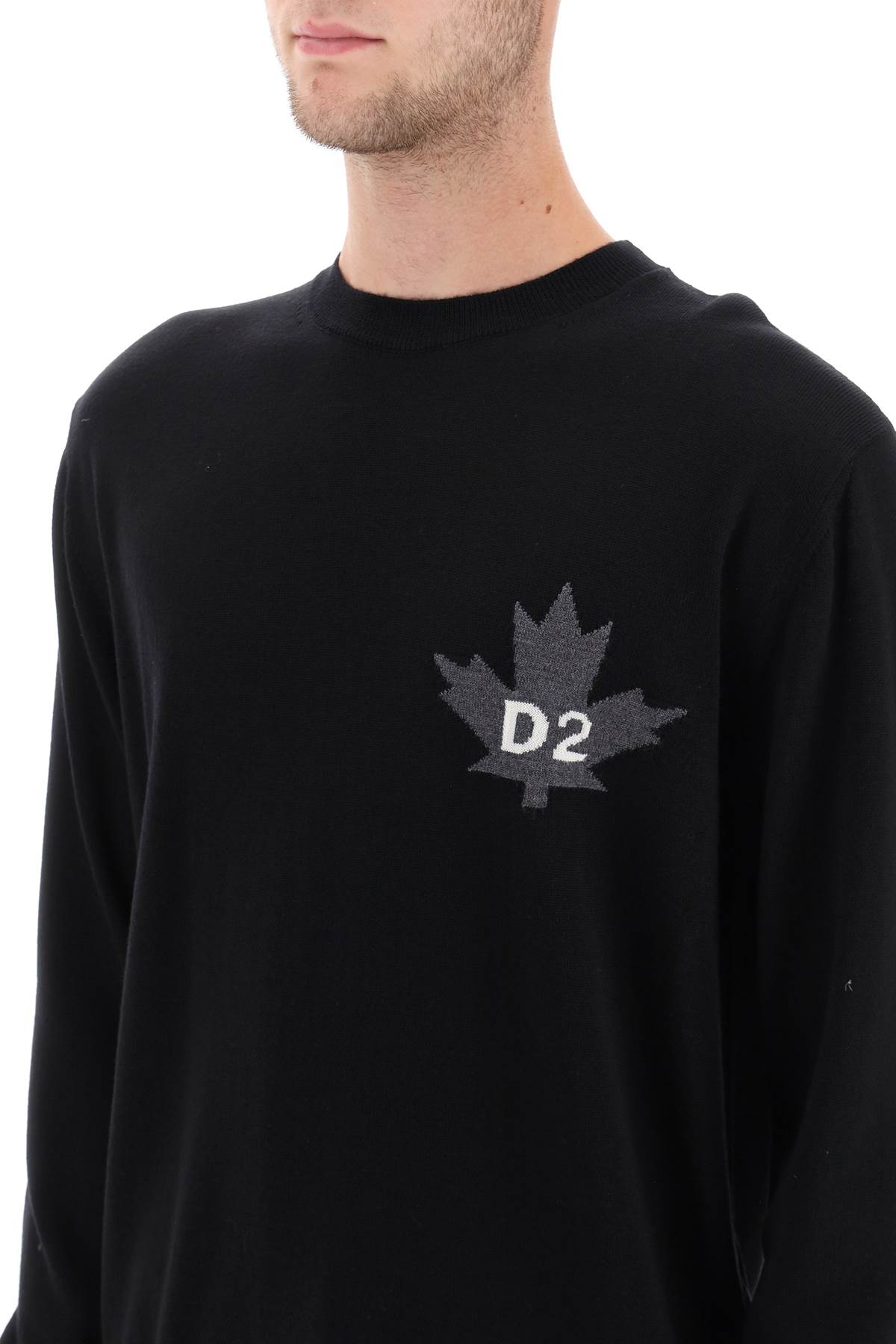 Shop Dsquared2 D2 Leaf Wool Sweater In Black (black)