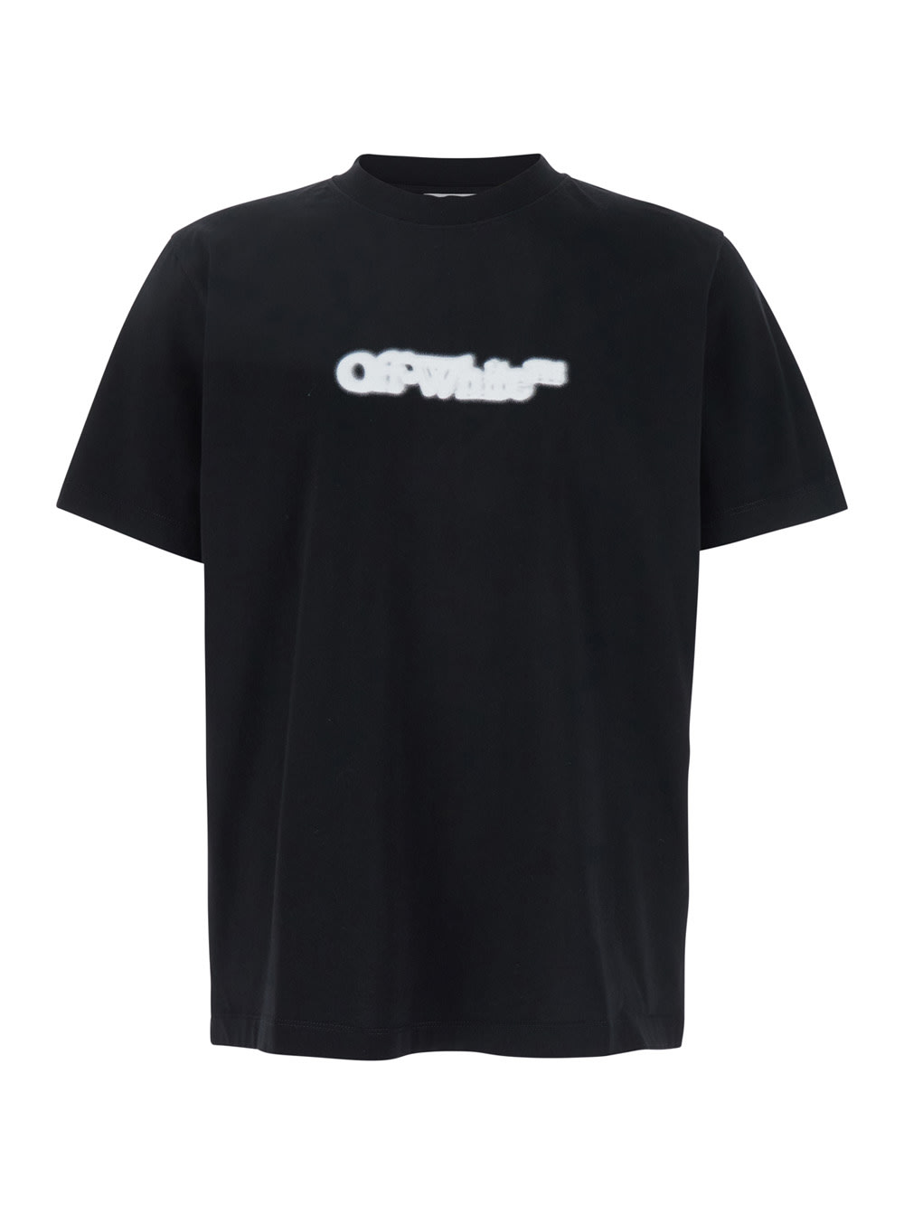 Shop Off-white Spray Arrow Black Crewneck T-shirt With Logo Lettering On The Front And Maxi Logo Print On The Rear 