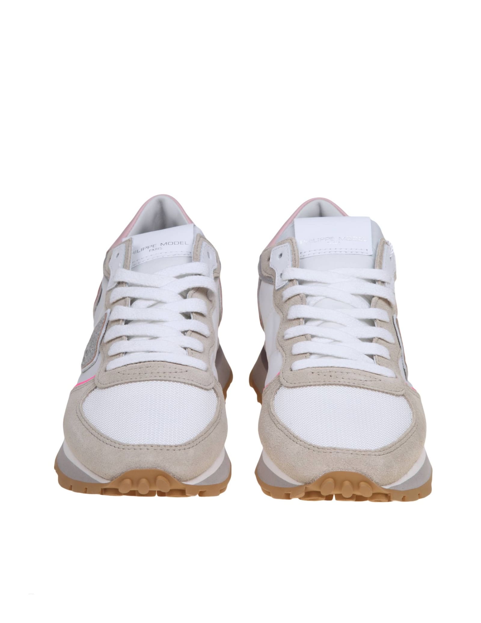 Shop Philipp Plein Philippe Model Tropez Sneakers In Suede And Nylon Color White And Pink In White/rose