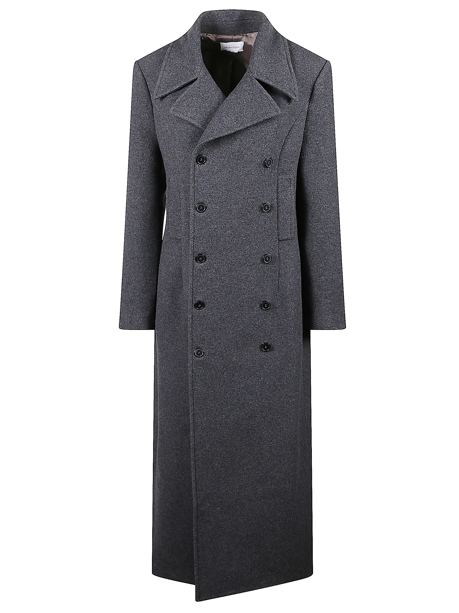 The Nina Studio Long Double-breasted Coat In Gray