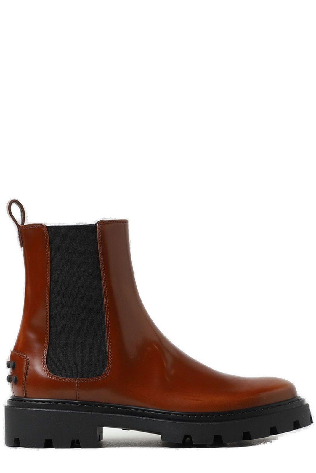 Shop Tod's Studded Round Toe Chelsea Boots Tods In Luggage