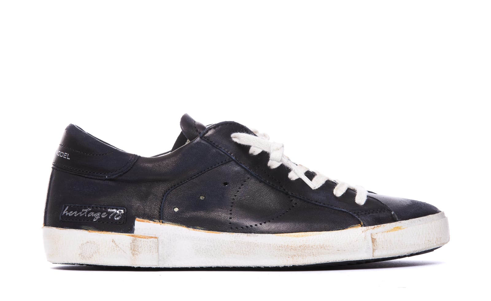 Philippe Model Prsx Distressed Leather Sneakers In Black