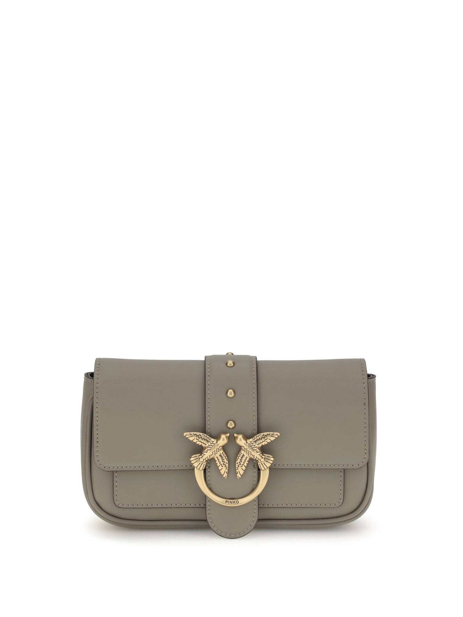 Pinko Mini Love Birds-detail Shoulder Bag In Gray