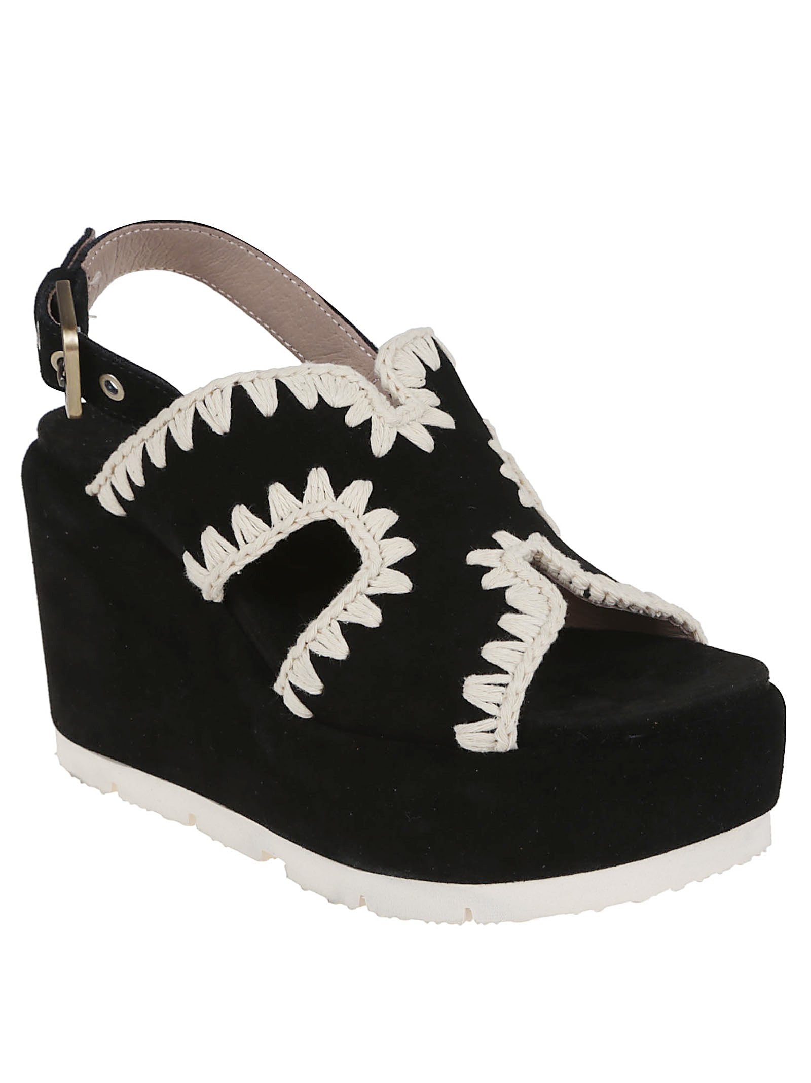 Shop Mou Eva Wedge Back Strap In Bkwh Black White