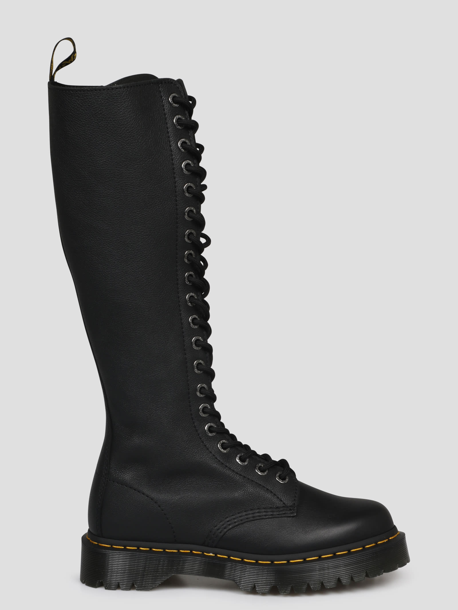 Dr. Martens Tall Black Leather Boots With Lace-up Design In Black
