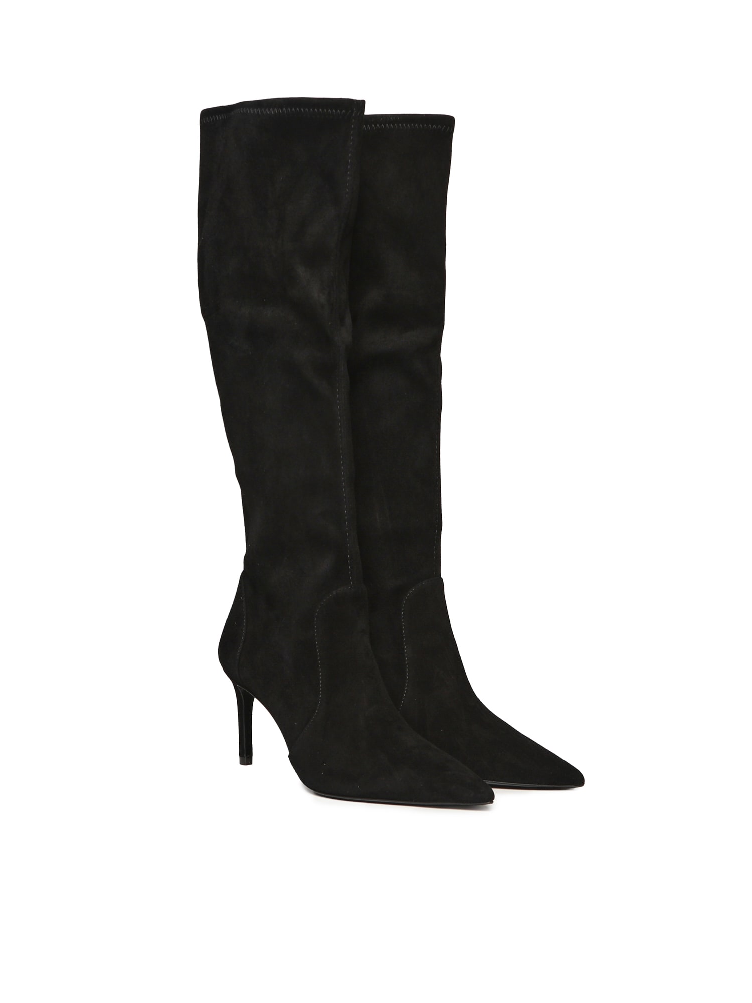 Stuart Weitzman 80mm Pointed-toe Stretch-knit Boots In Black