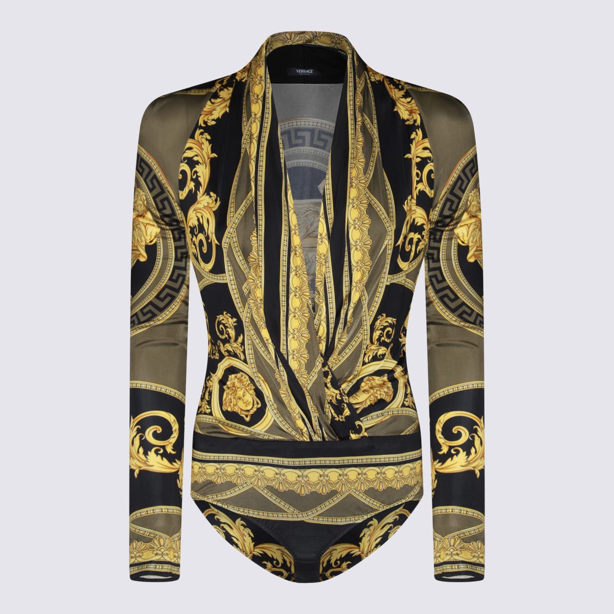 Shop Versace Gold And Black Viscose Bodysuits