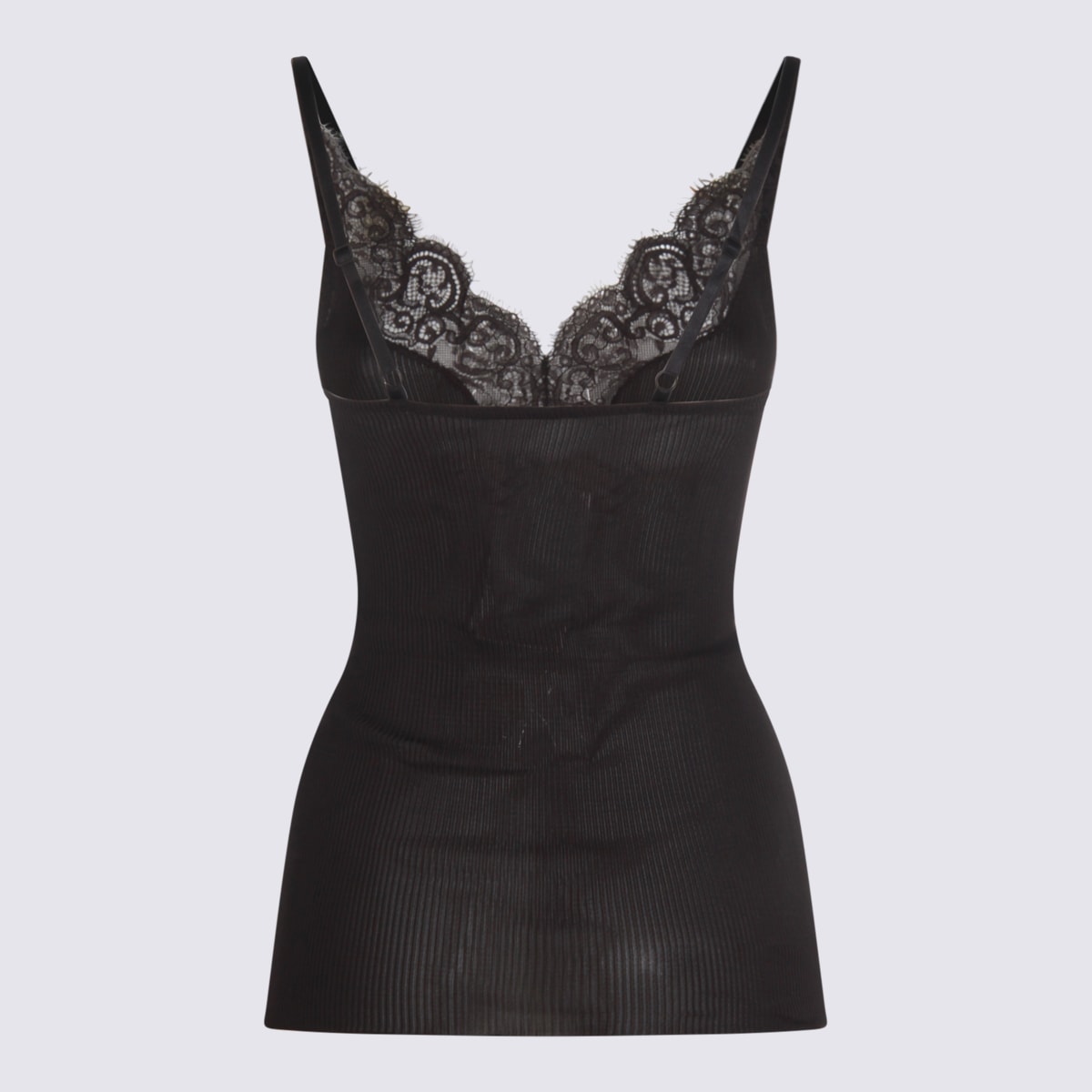 Saint Laurent Laced Tank Top In Ribbed Silk Jersey In Black