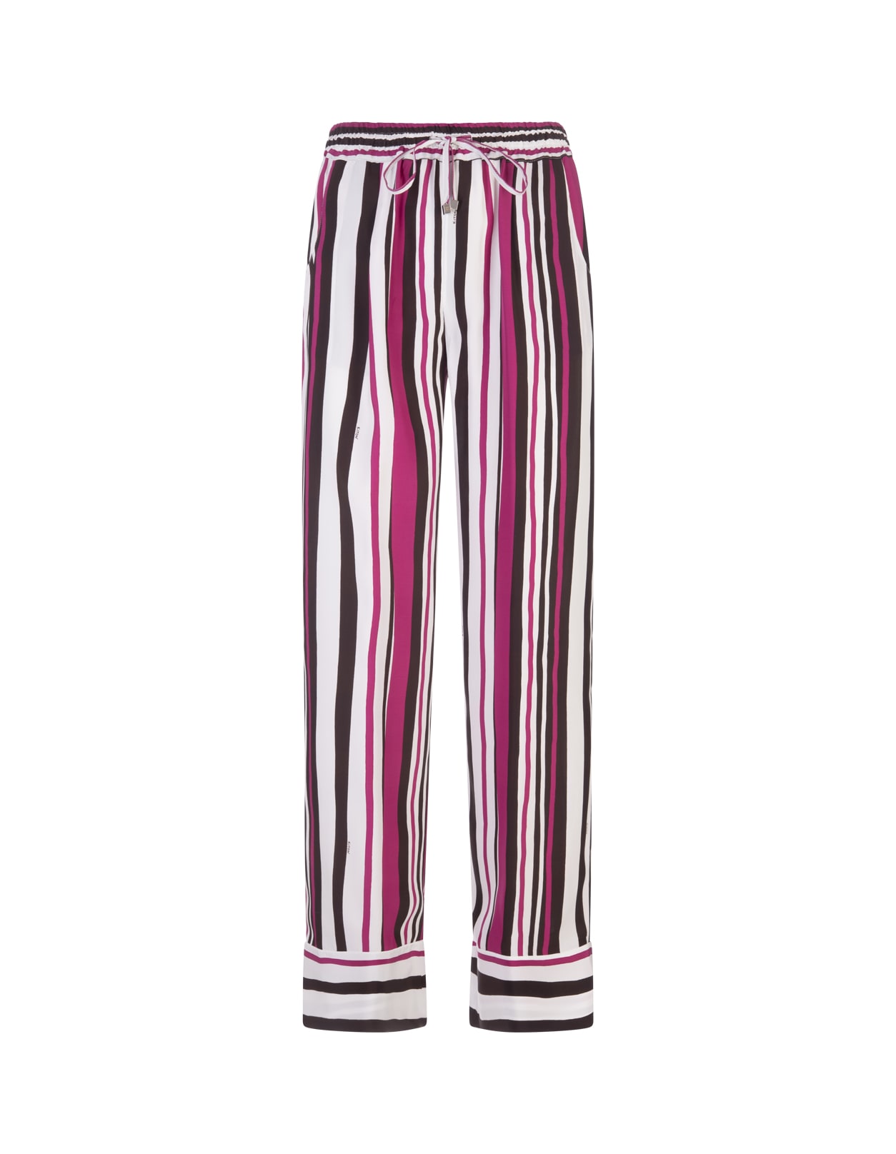 Kiton Black And Fuchsia Striped Silk Trousers In Rosa