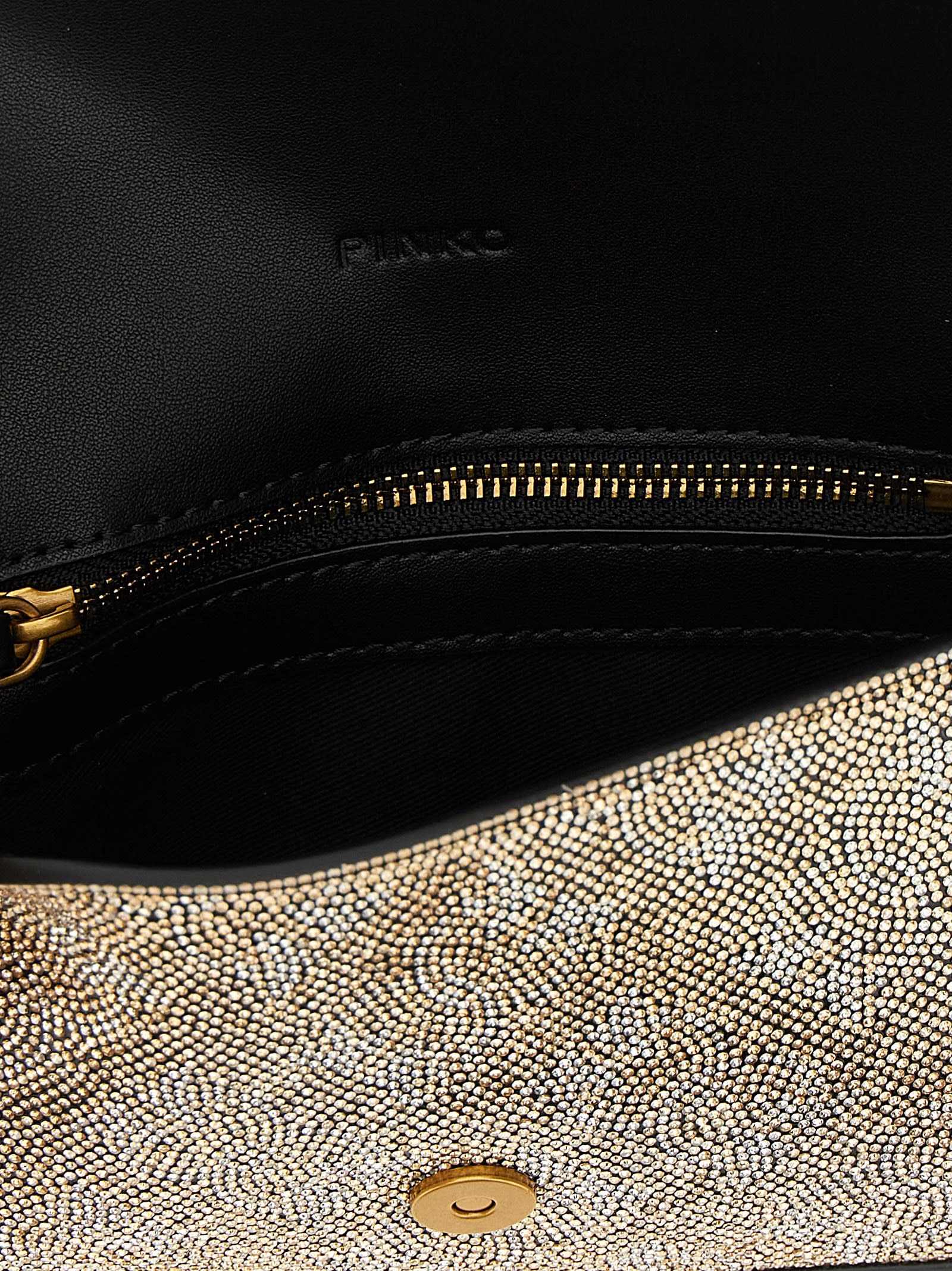 Pinko Love One Slouchy Baby Monogram Leather Crossbody Bag In Gold