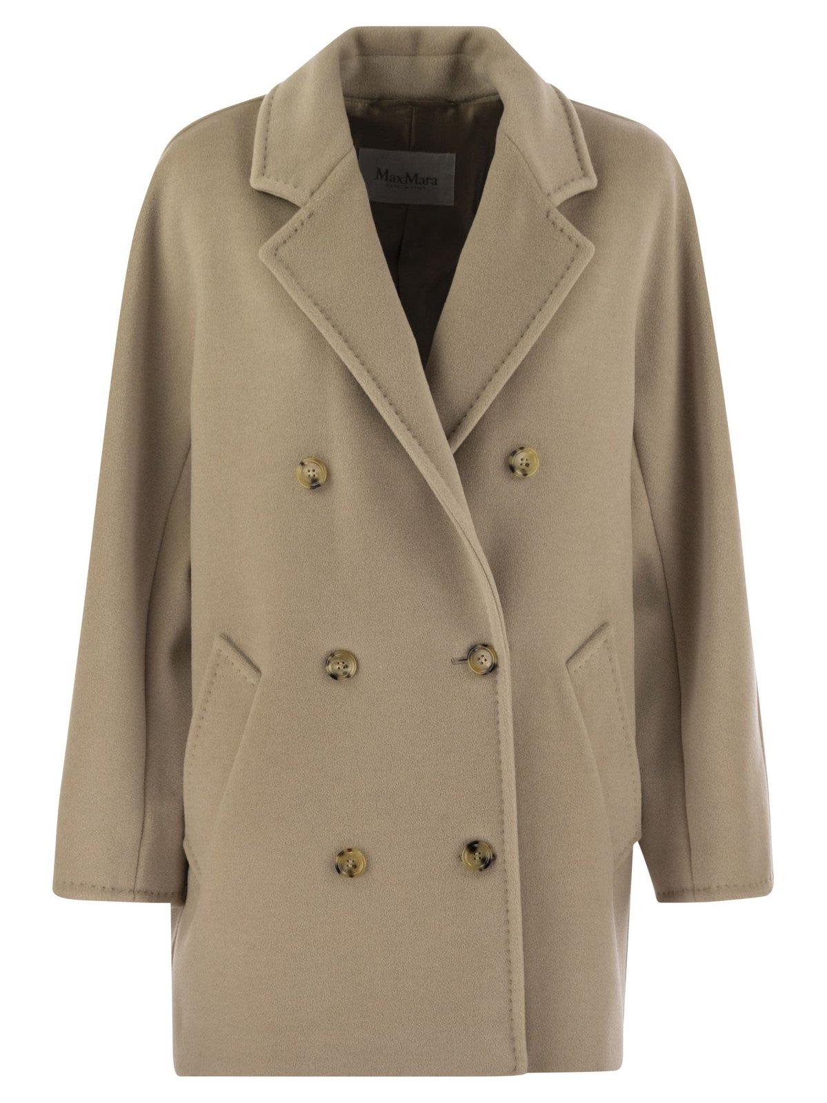 Shop Max Mara Double-breasted Long-sleeved Coat In Ecru