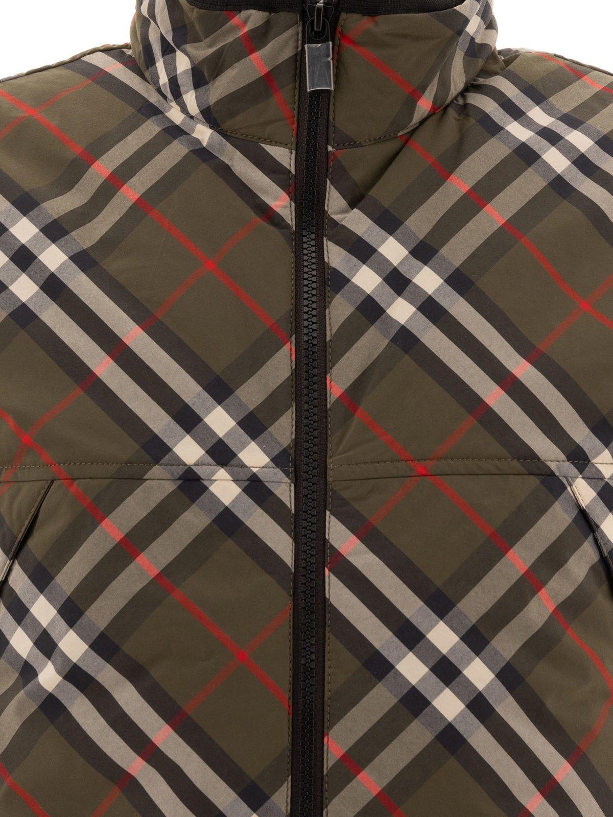 Shop Burberry Checked Zip-up Padded Gilet