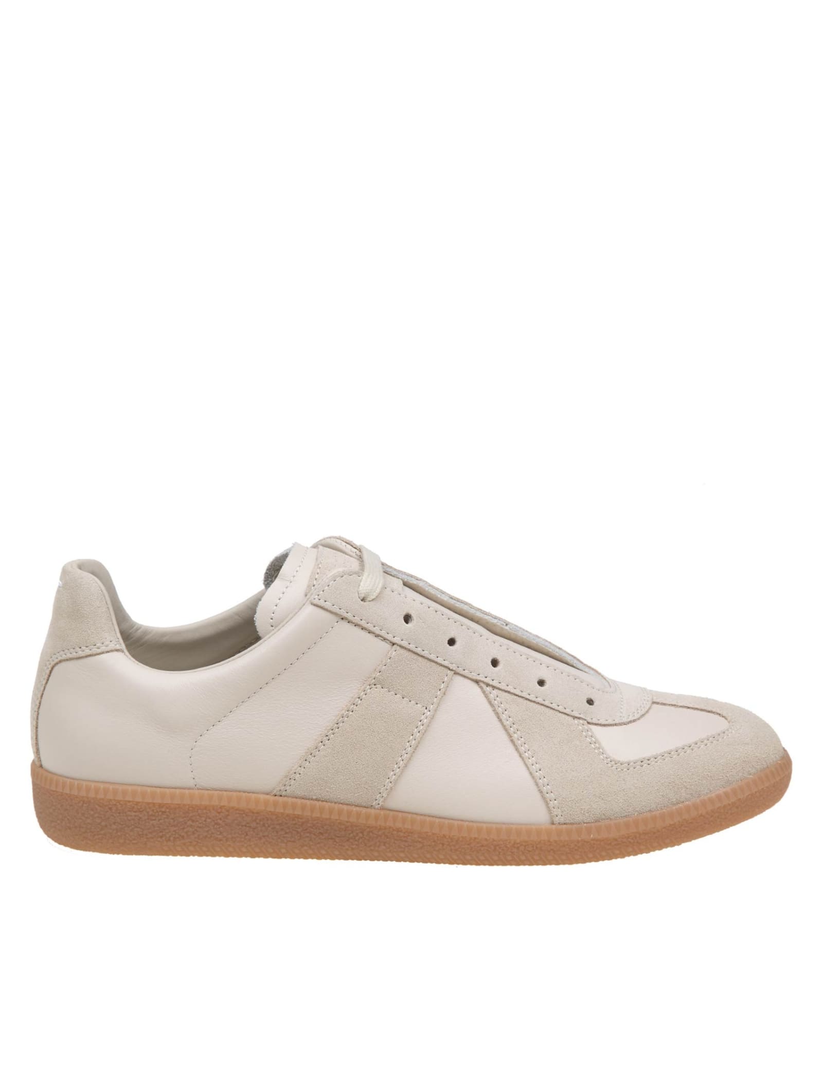 Maison Margiela Replica Sneakers In Leather And Suede In Beige