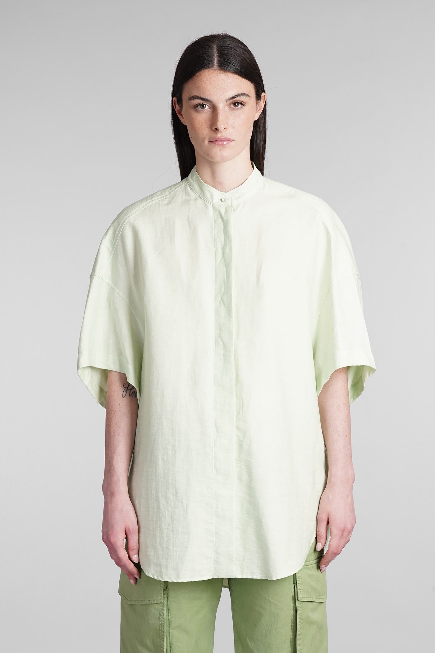 Shop Stella Mccartney Shirt In Green Linen