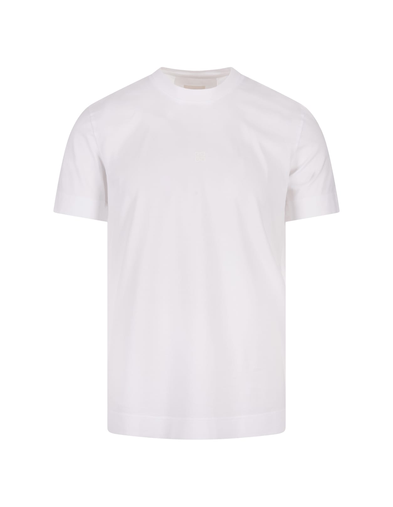 White Cotton Slim T-shirt With 4g Embroidery