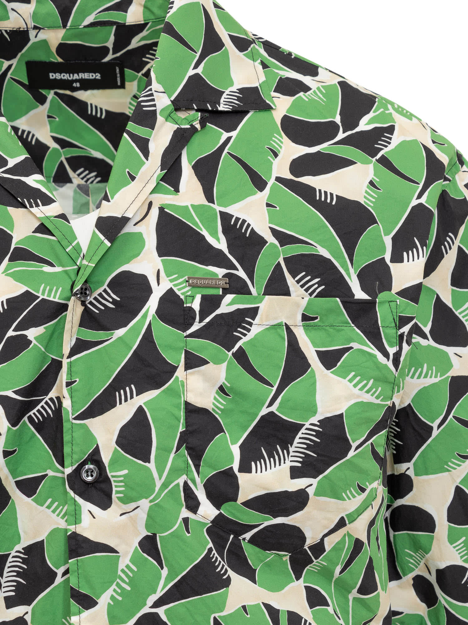 Dsquared2 Botanical-print Short-sleeved Shirt In Beige/green