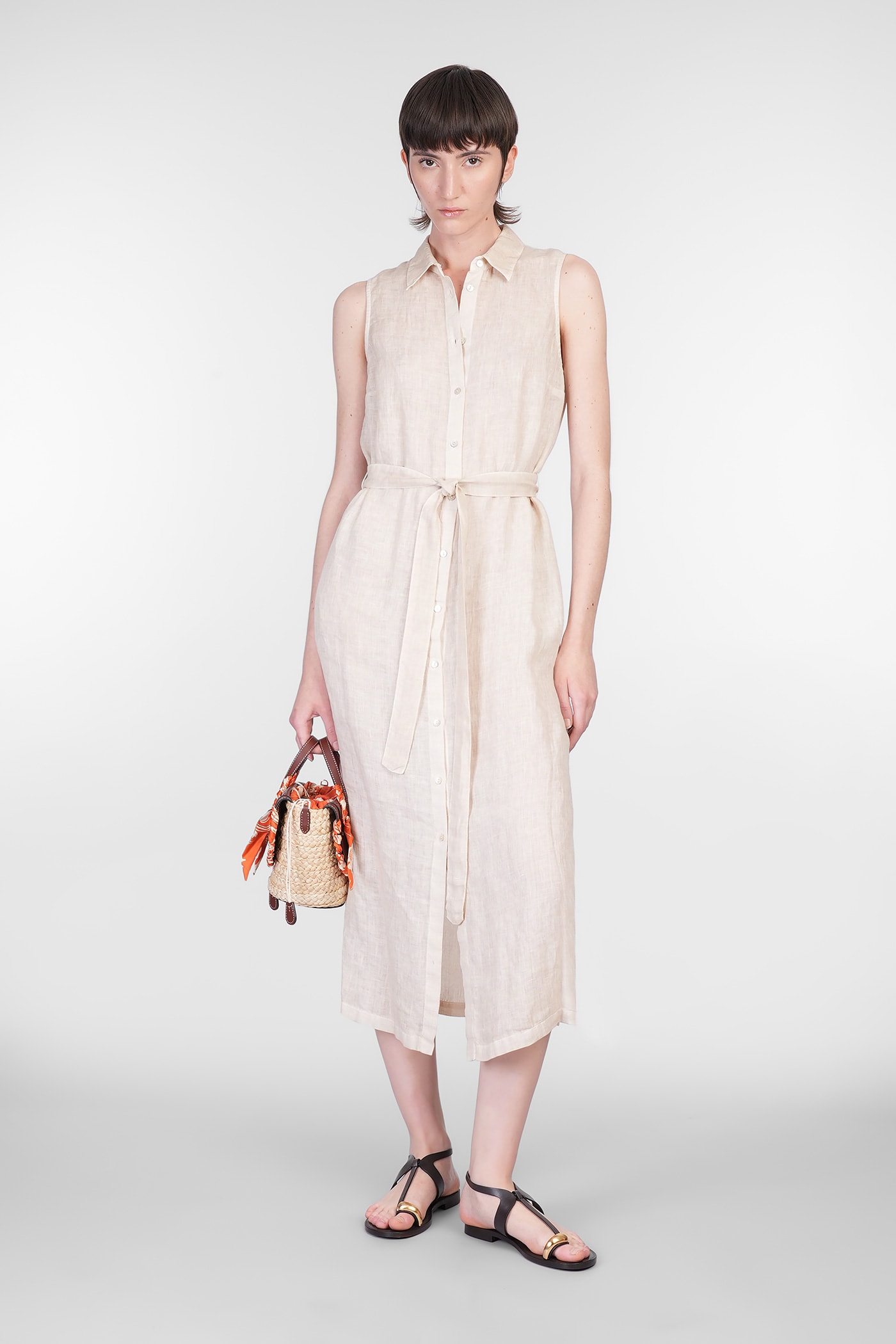 120% Lino Dress Woman In Beige Linen In Neutral