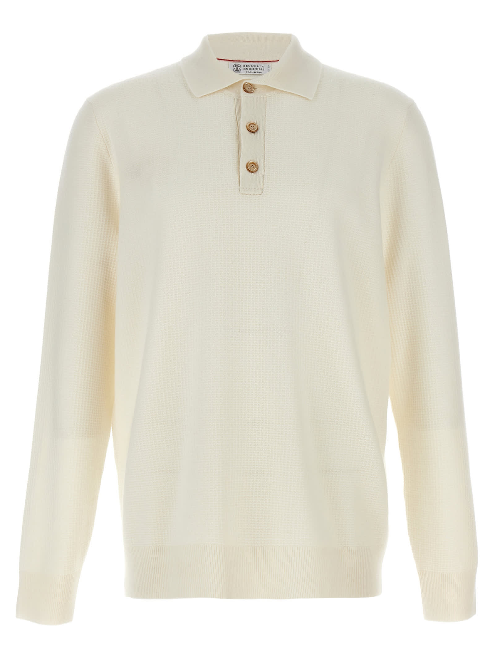 Shop Brunello Cucinelli Polo Cashmere Sweater In White