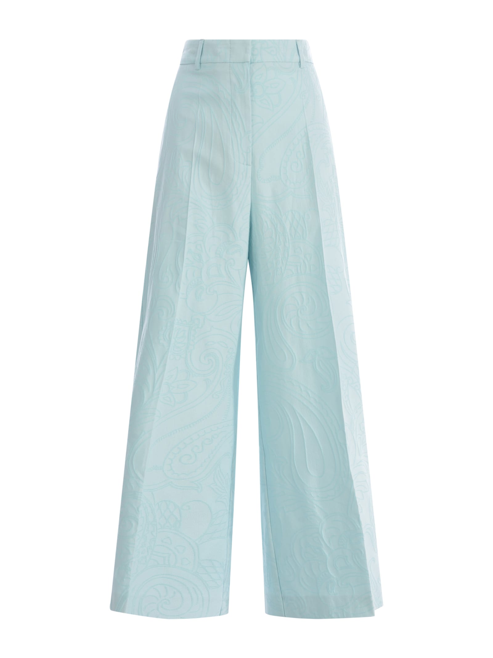 Shop Etro Jacquard Trousers  Paisley In Stretch Cotton In Light Blue