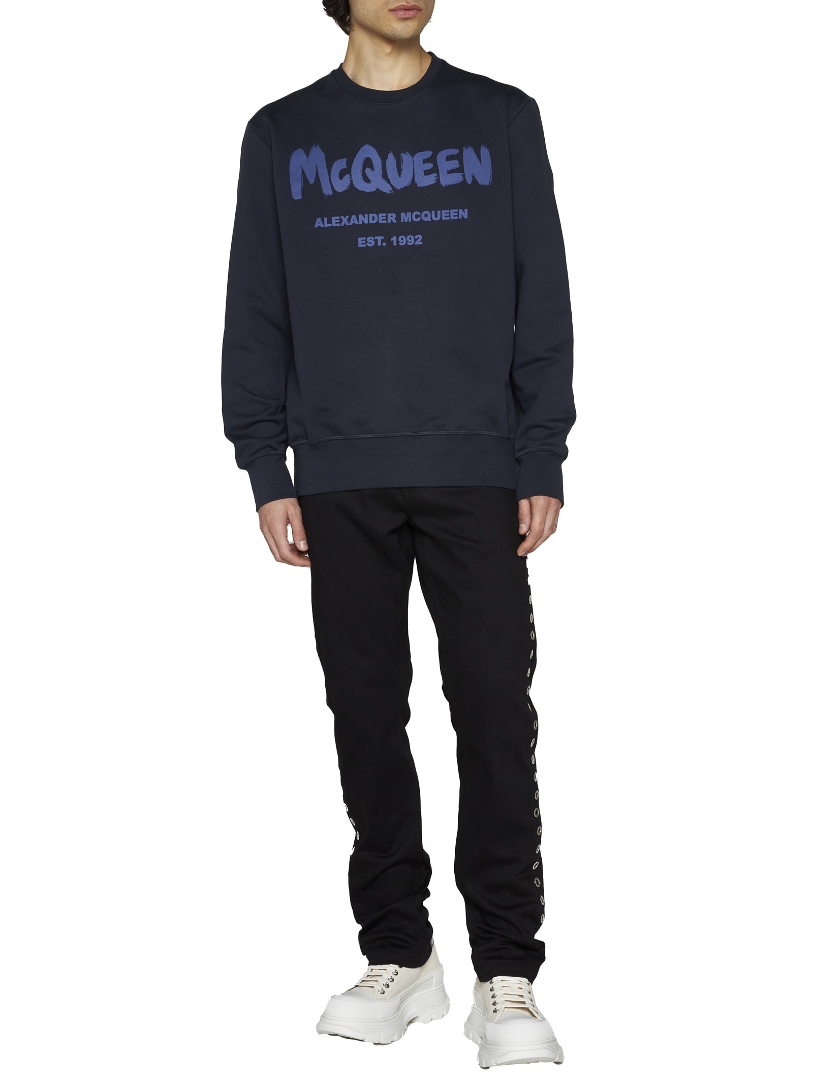 Alexander Mcqueen Graffiti Logo Print Sweatshirt In Blue