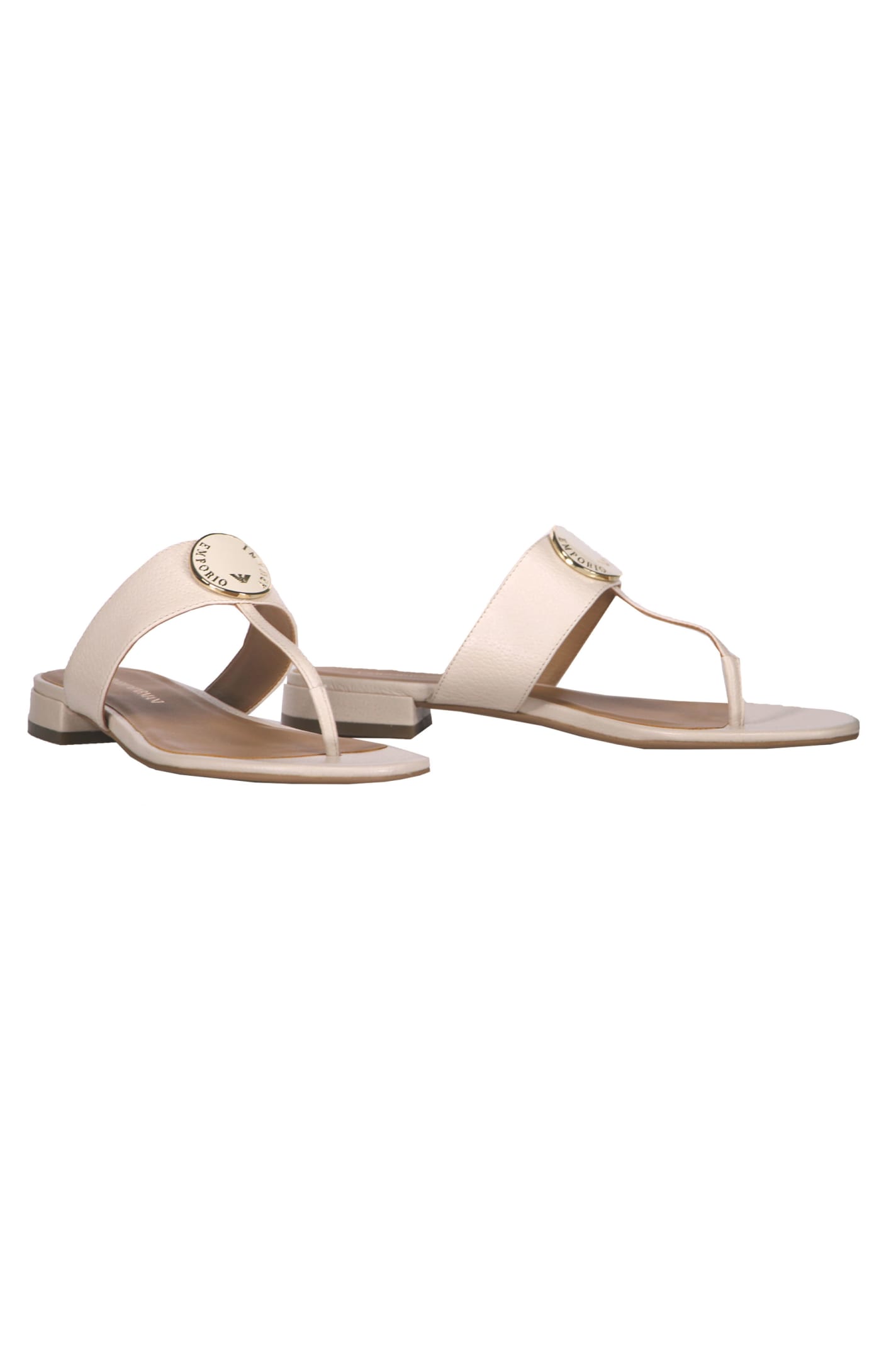 Shop Emporio Armani Leather Thong-sandals In Ivory