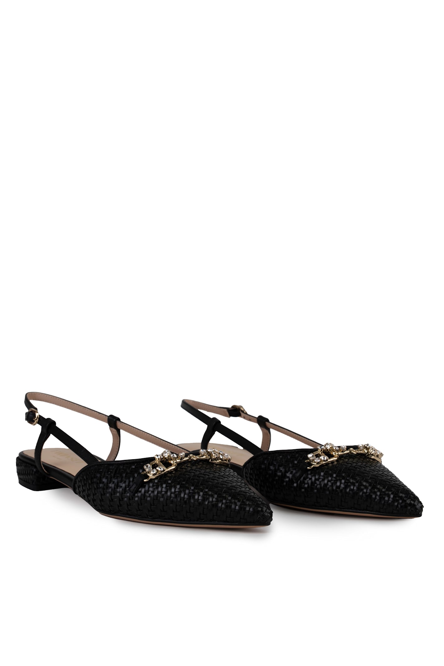Twinset Raffia Sandal With Jeweled Clamp In Black