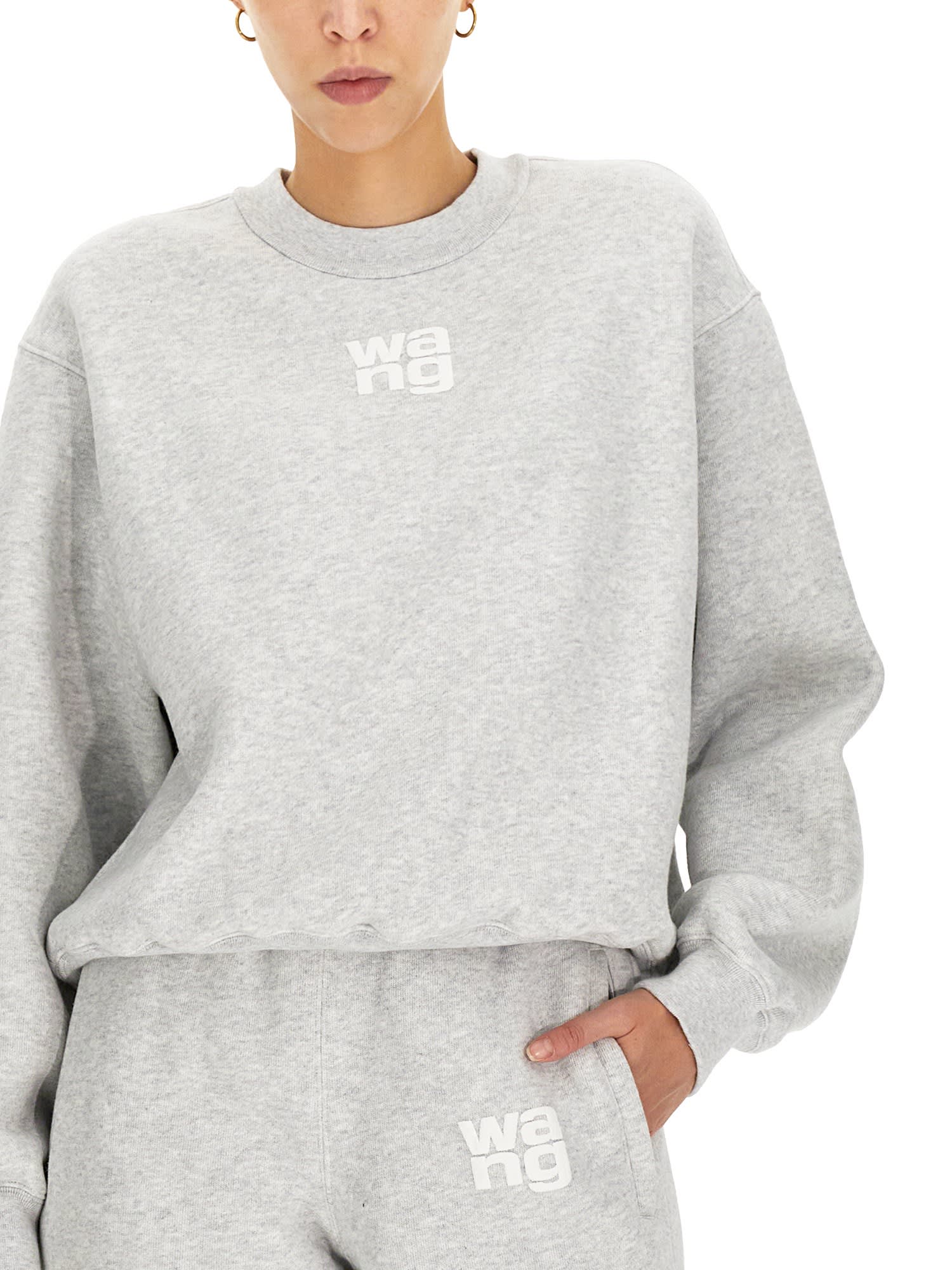 Shop Alexander Wang Sweatshirt With Embossed Logo In Light Heather Grey