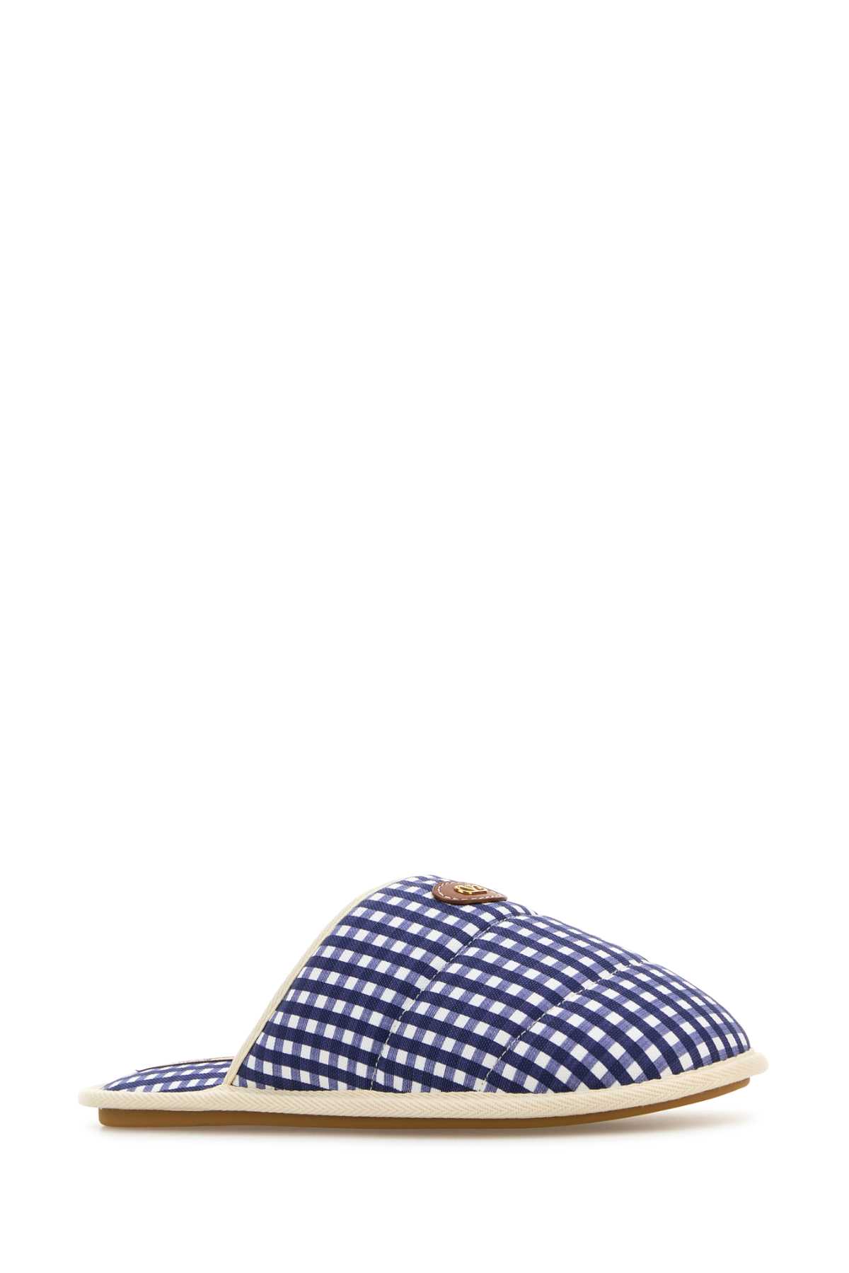 Valentino Printed Fabric Ta Chambre Slippers In Ivorybrightindigoivory