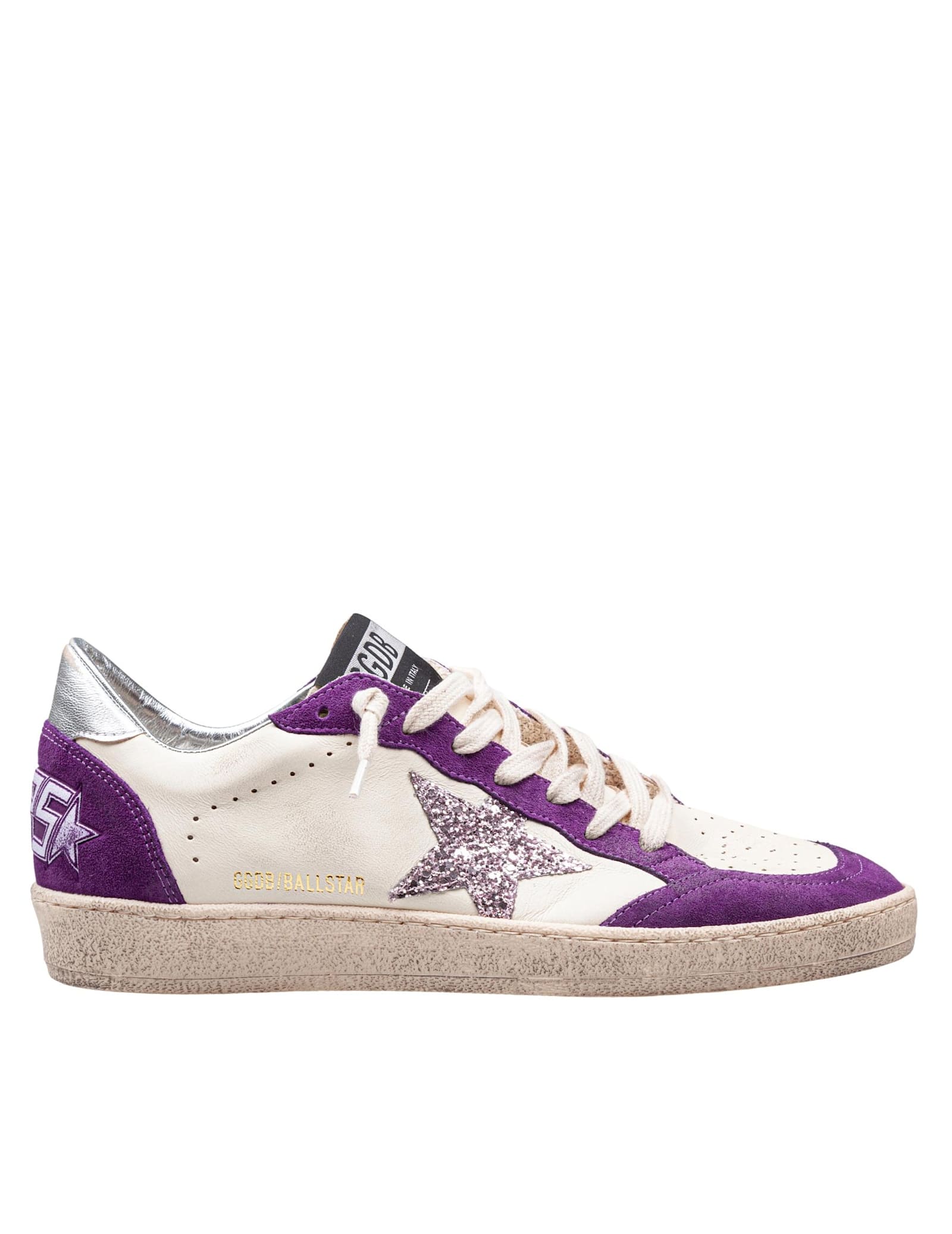 GOLDEN GOOSE GOLDEN GOOSE BALLSTAR SNEAKERS IN LEATHER AND SUEDE COLOR WHITE AND PURPLE