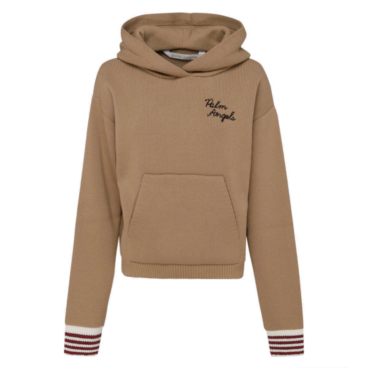 Palm Angels Logo Embroidered Long-sleeved Knit Hoodie