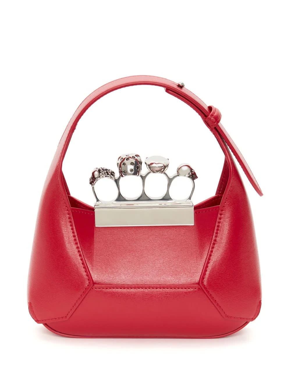 Shop Alexander Mcqueen The Jewelled Hobo Mini Bag In Red And Silver